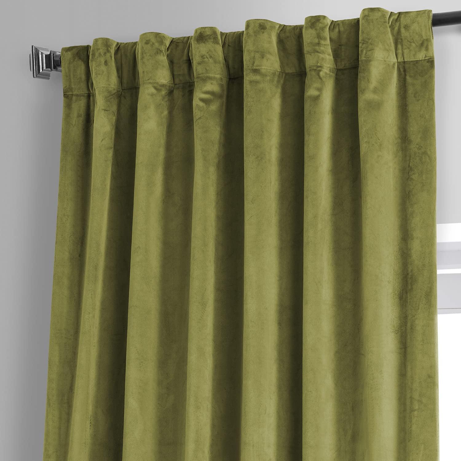Half Price Drapes Signature Jalapeno Green Plush Velvet Hotel Blackout Curtains(1 Panel),50W X 84L