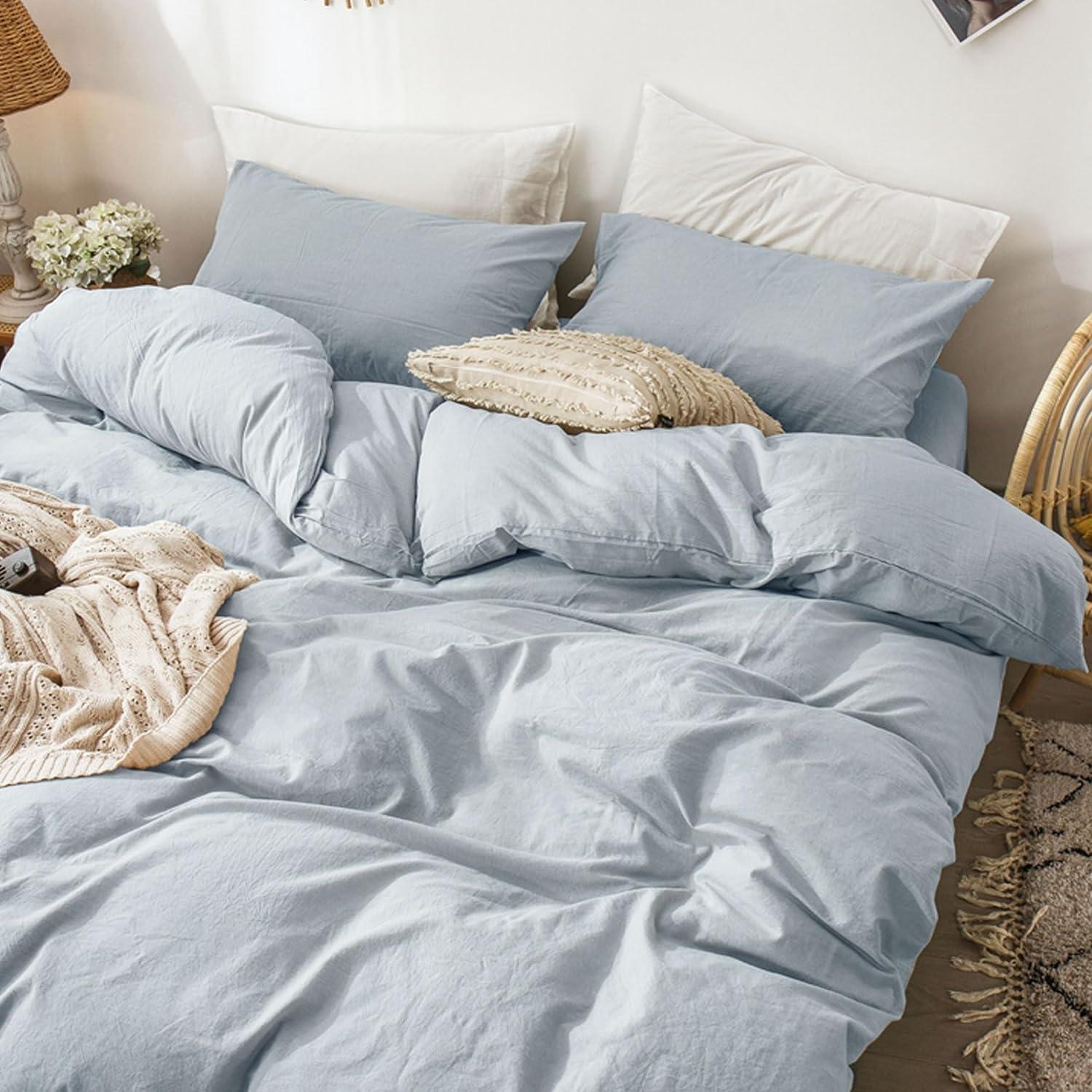 Cornflower Blue Twin Washed Cotton Duvet Cover Set