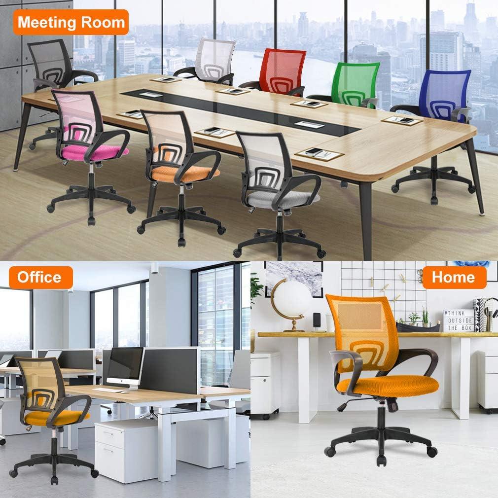 FDW Home Office Chair Mesh Computer Chair with Lumbar Support Armrest Adjustable Mid Back Task Chair for Women Adults, Orange