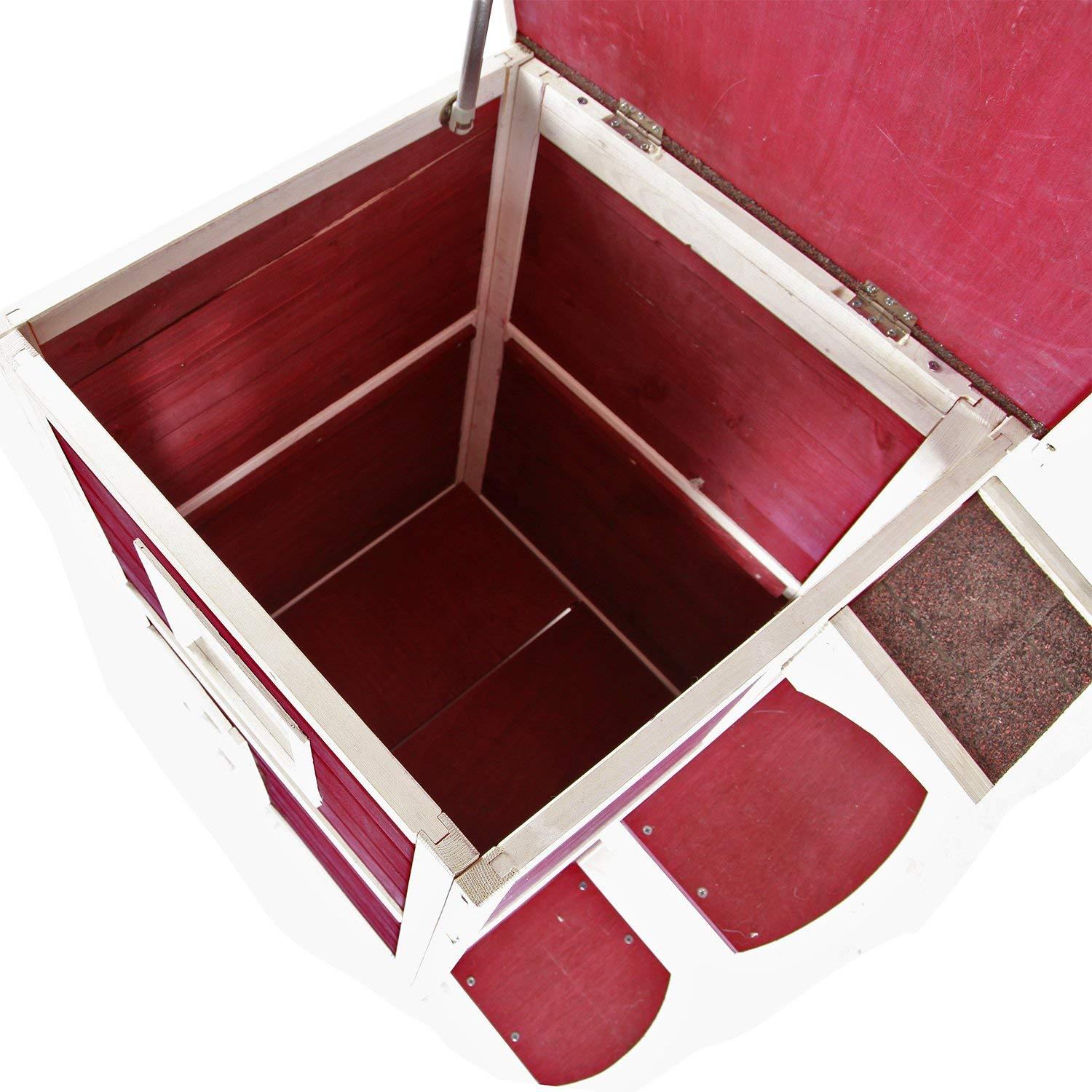 Petsfit 2-Story Weatherproof Outdoor Kitty Cat House/Condo/Shelter with Escape Door Red
