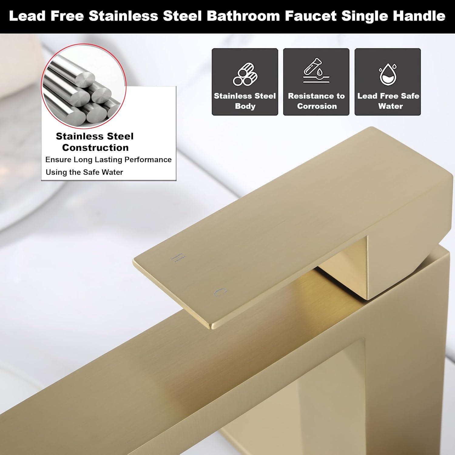 Brushed Gold Stainless Steel Single Handle Bathroom Faucet