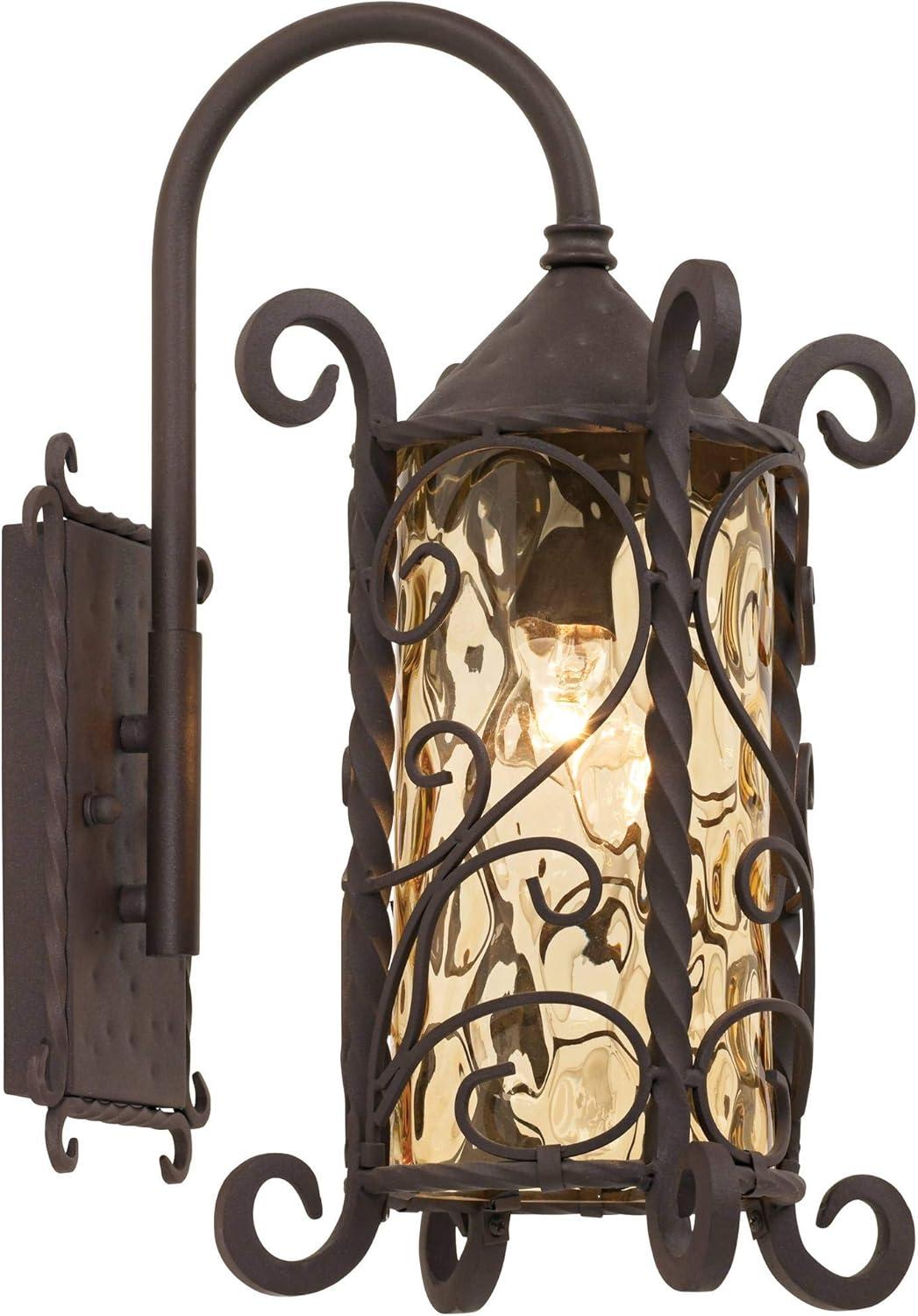 Casa Seville Dark Walnut 30" Iron Scroll Outdoor Wall Light with Champagne Glass