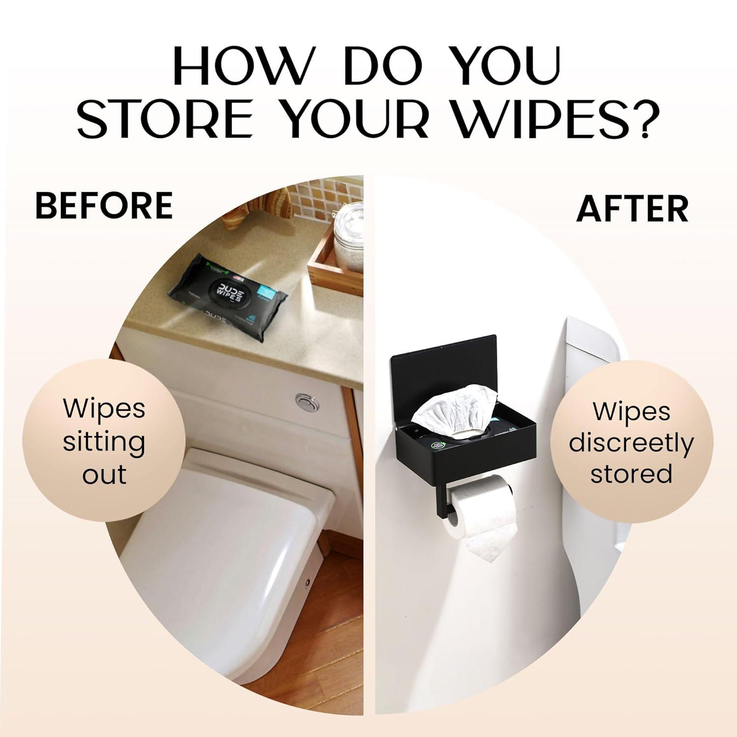 Large Matte Black Stainless Steel Toilet Paper Holder with Shelf