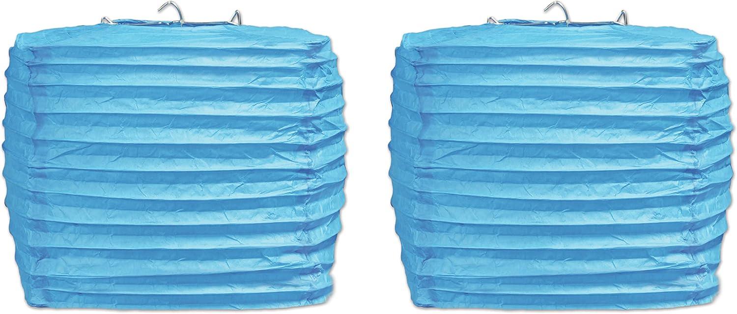 Turquoise Square Paper Lanterns with Metal Supports