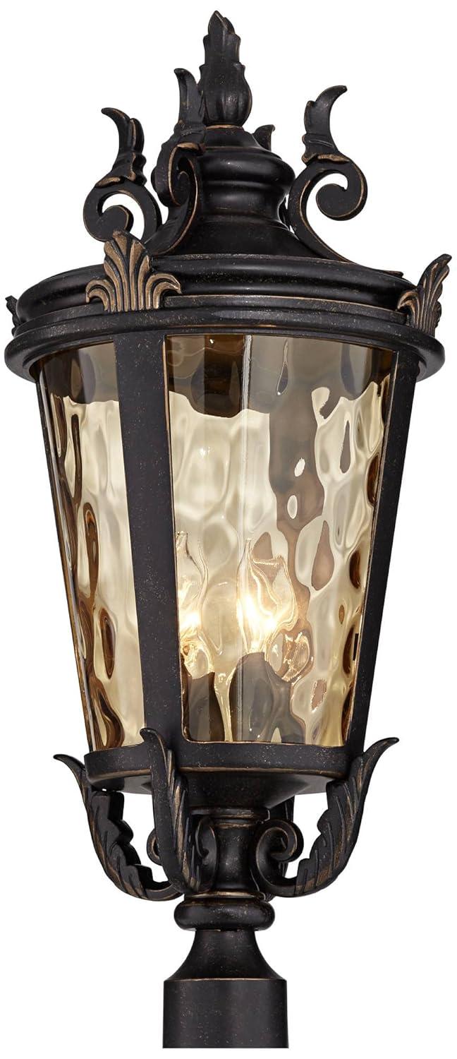 John Timberland Casa Marseille Vintage Outdoor Post Light Veranda Bronze with Pier Adaptor 28" Champagne Glass for Exterior Barn Deck House Porch Yard