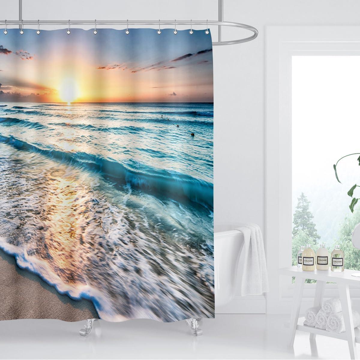 Sunrise Beach Waves Waterproof Fabric Shower Curtain 72x72 Inch