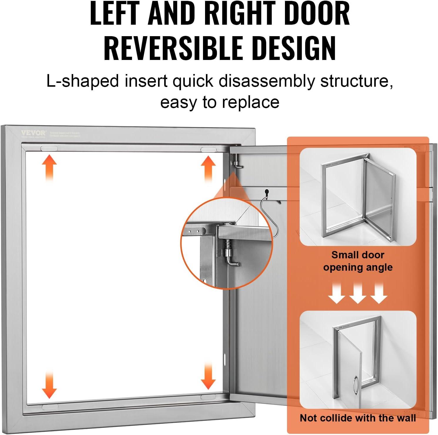 VEVOR 18"x20" BBQ Access Door, Stainless Steel, Outdoor Kitchen Door with Handle