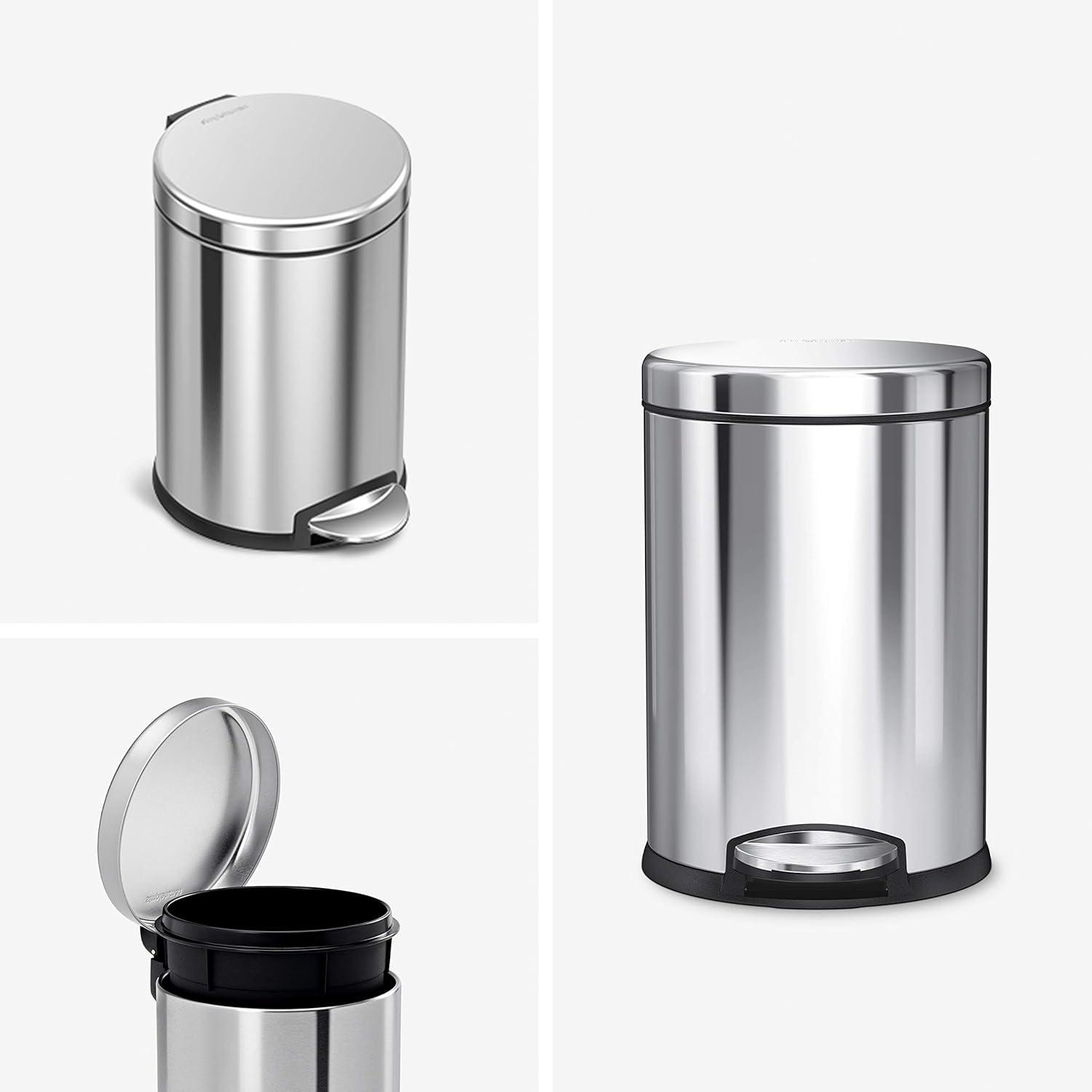 simplehuman 4.5 Liter / 1.2 Gallon Round Bathroom Step Trash Can, Polished Stainless Steel