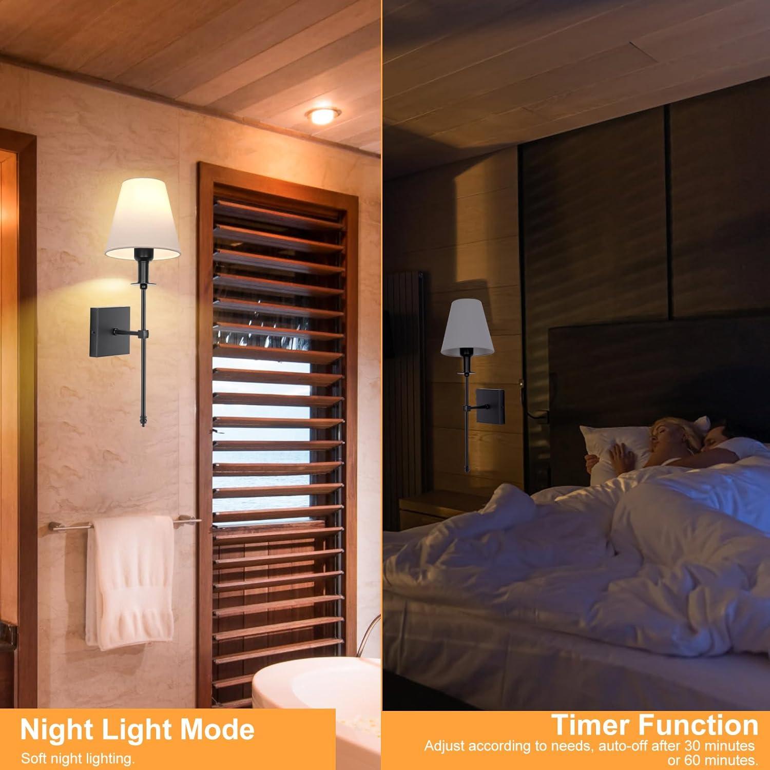 Battery Operated Black Wall Sconce Set Of 2,not Hardwired Fixture Wireless Wall Light ,dimmable Picture Sconces Cordless ,Easy To Install Battery Powered Lamp,for Bedroom, Lounge, Farmhouse Gallery