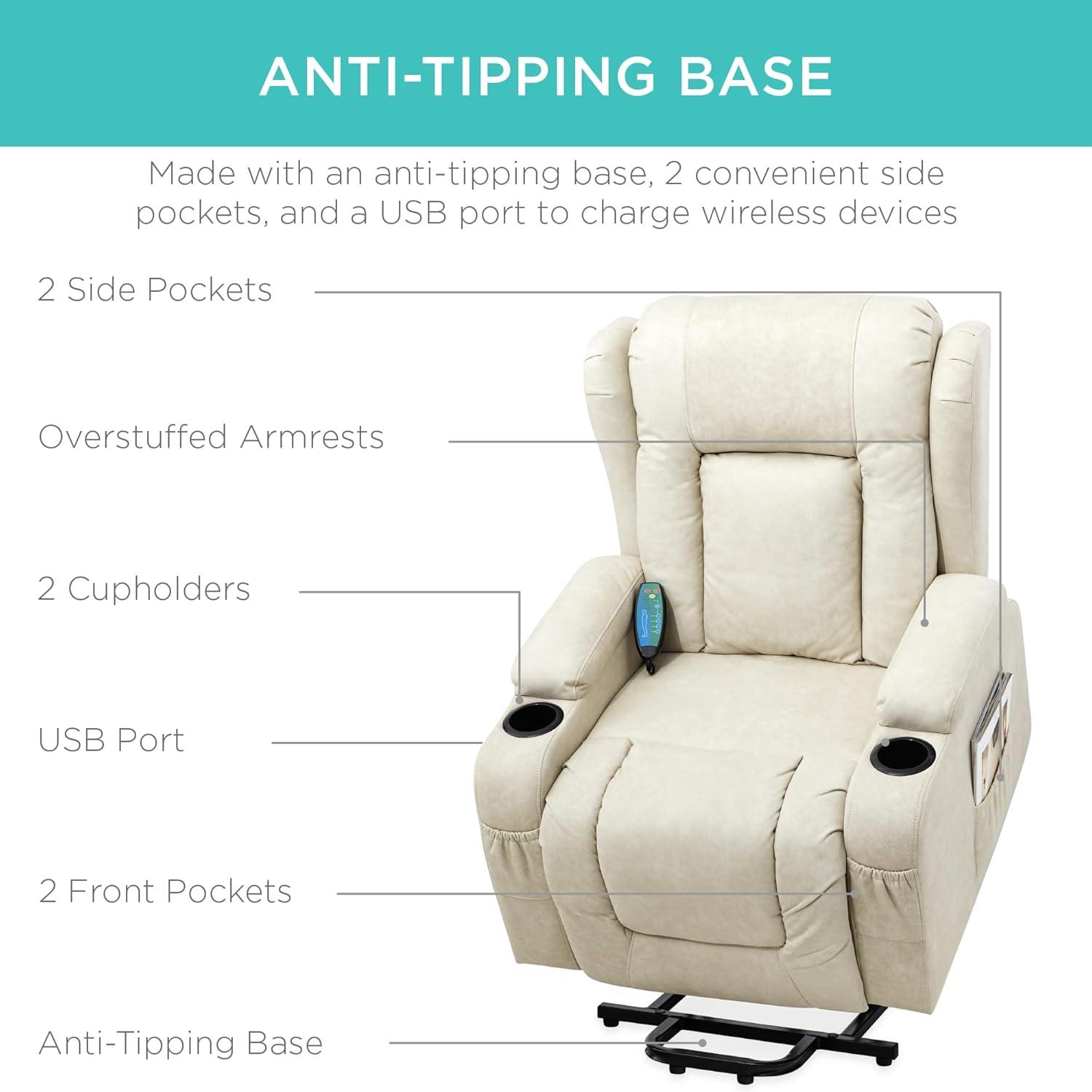 Hokku Designs Xola Electric Power Lift Recliner Massage Chair Furniture w/ USB Port, Heat, Cupholders