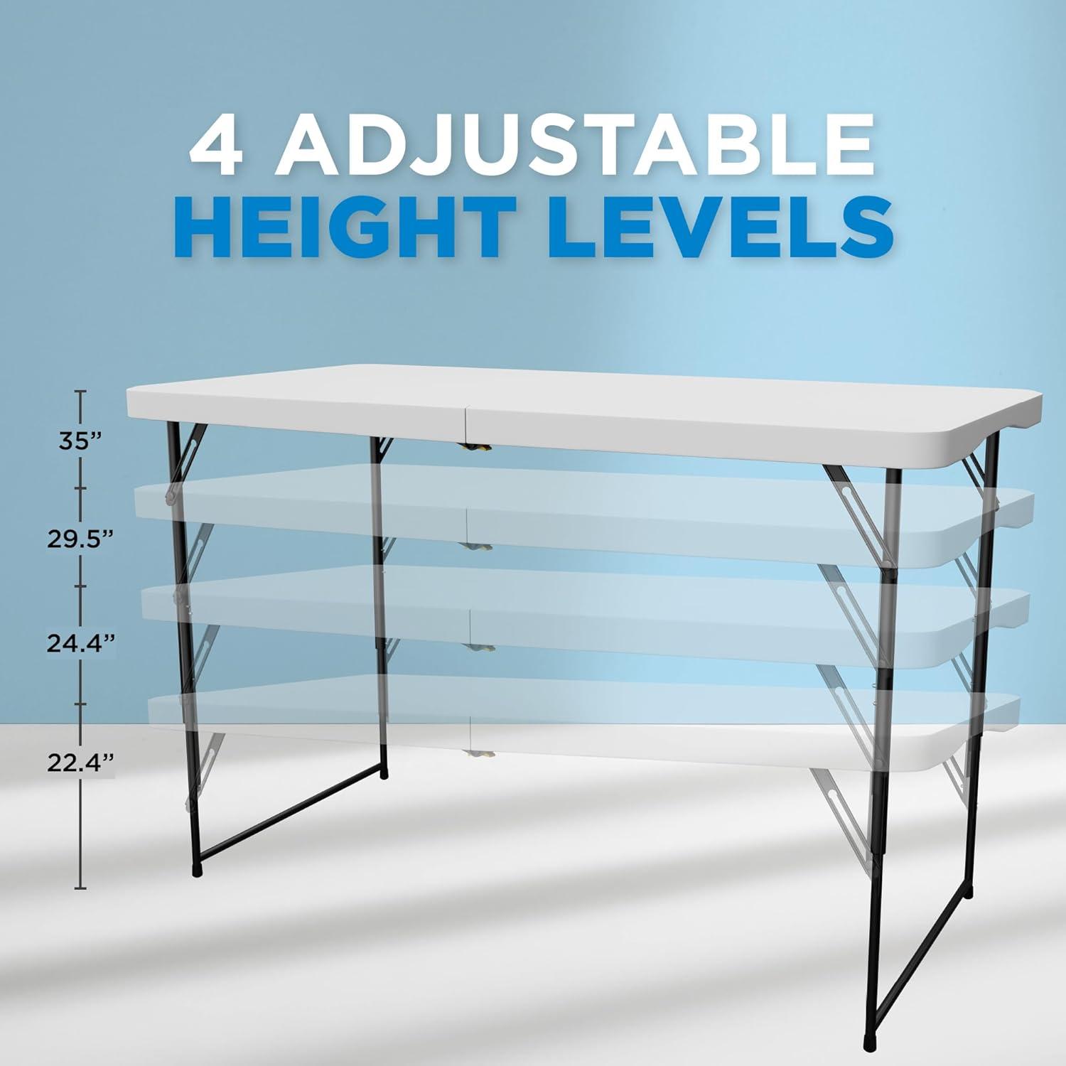 Adjustable White Plastic Folding Table with Steel Legs