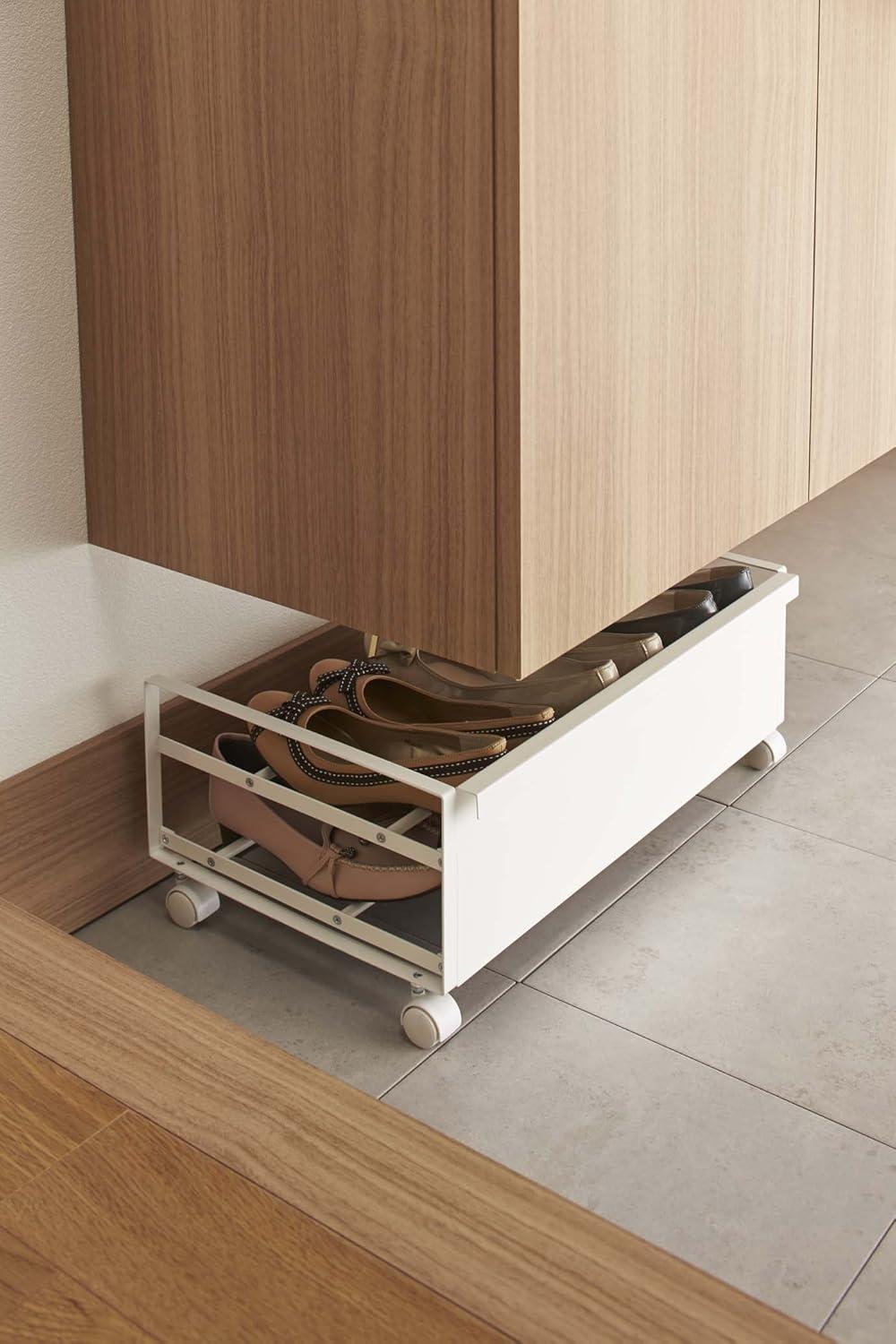 Yamazaki Home Rolling Shoe Rack, Steel, Holds 4 shoes, 6 heels, Wheels