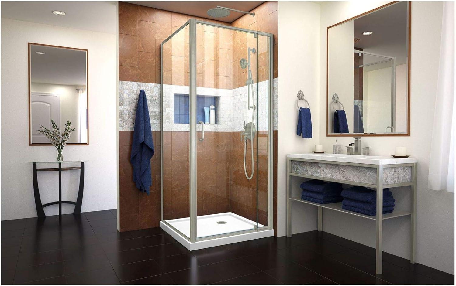 DreamLine Flex 32 in. D x 32 in. W x 74 3/4 in. H Semi-Frameless Pivot Shower Enclosure in Chrome with Corner Drain White Base