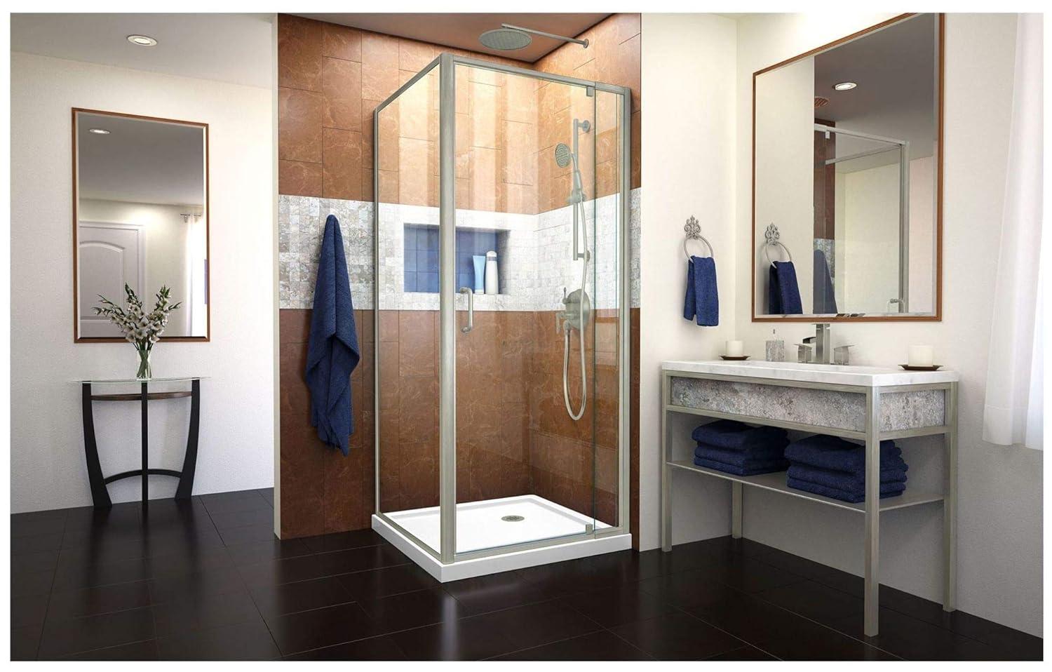 DreamLine Flex 32 in. D x 32 in. W x 74 3/4 in. H Semi-Frameless Pivot Shower Enclosure in Chrome with Corner Drain White Base