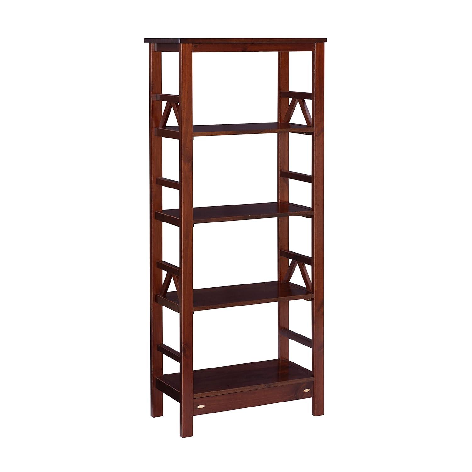 54.45" Titian Transitional Solid Wood Display and Storage Bookshelf Brown - Linon: Mid-Century Modern, 4 Fixed Shelves