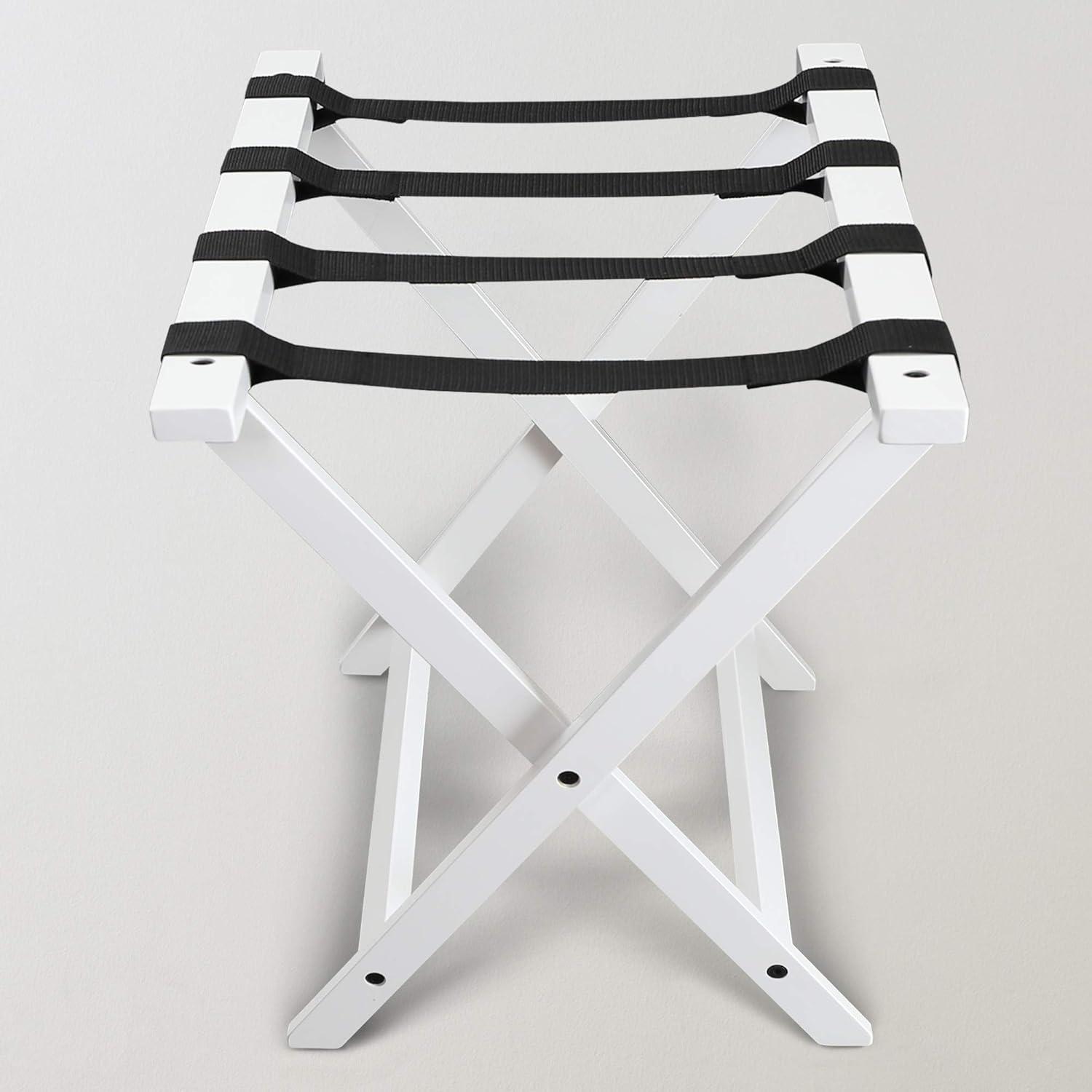 Extra Wide Foldable Solid Wood Fully-Assembled Luggage Rack White