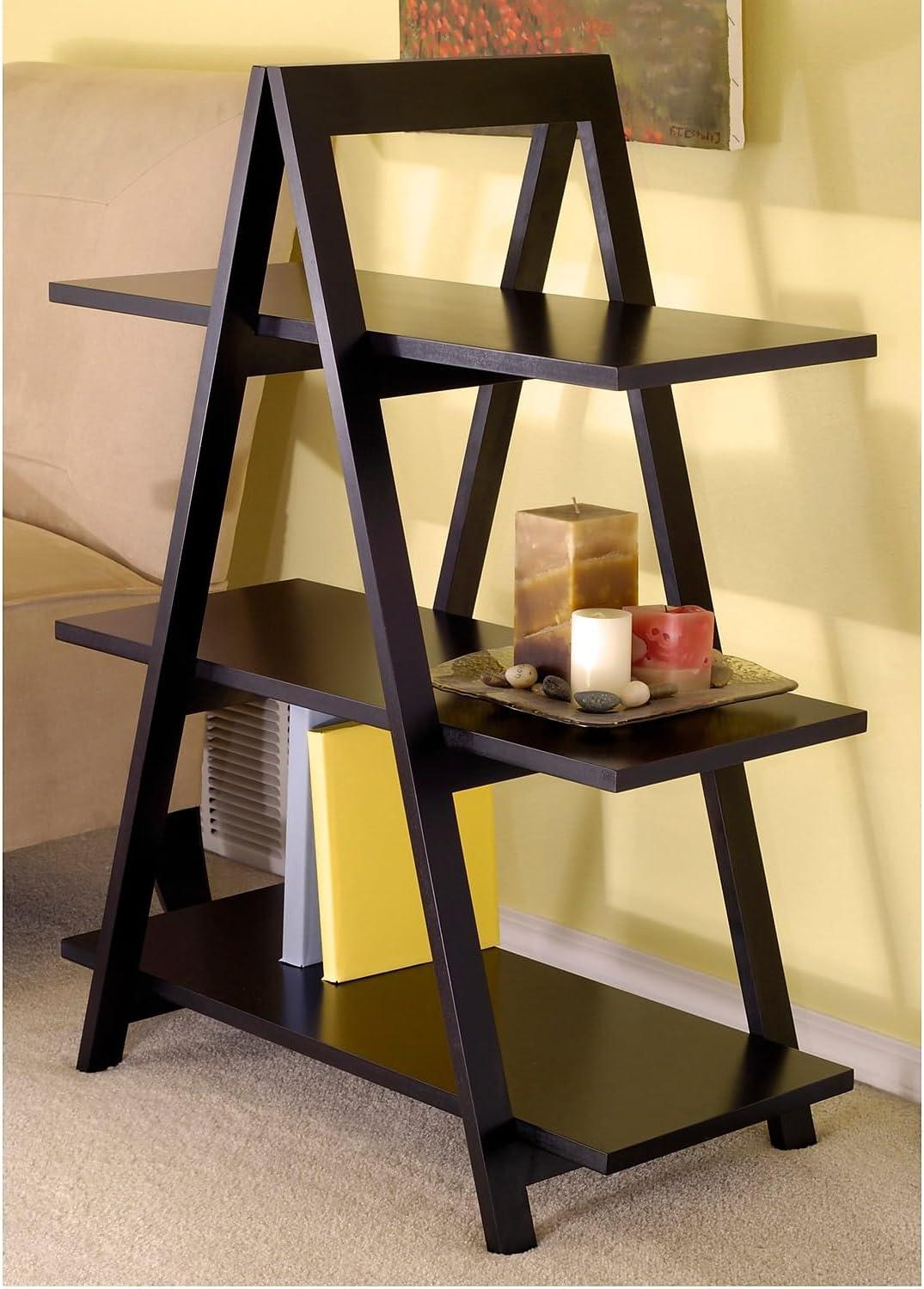 38.39" Aaron A Frame Shelf - Black - Winsome: Lacquered Wood Composite, 3-Tier Storage, Metal Hardware