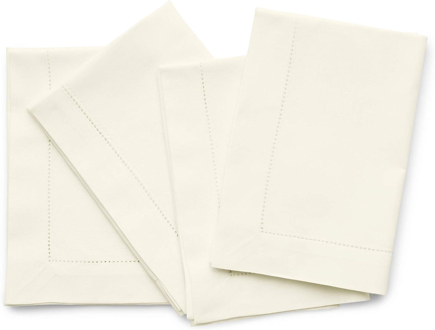 Cotton Linen Hemstitch Dinner Napkins (Set of 4)