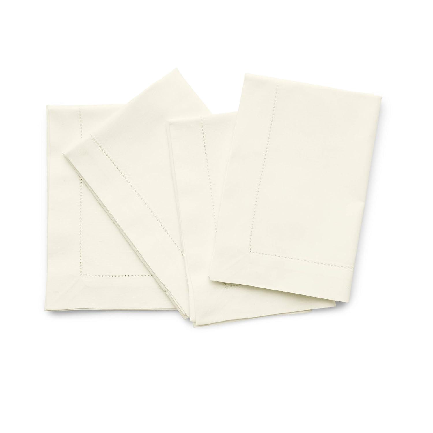 Solino Home Cotton Linen Hemstitch Dinner Napkins (Set of 4)