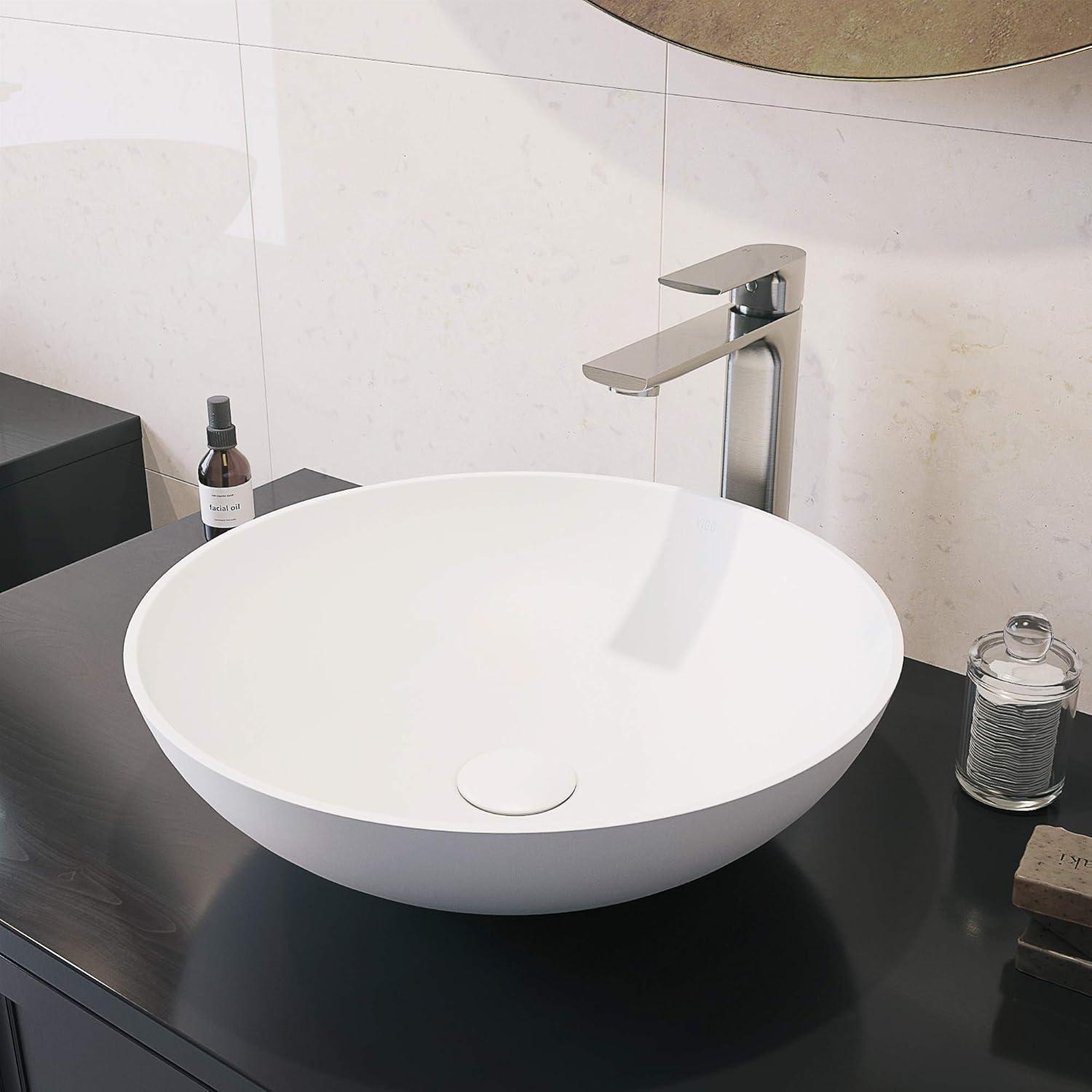 Lotus 16" L x 16" W x 5" H Matte White Handmade Round Vessel Bathroom Sink