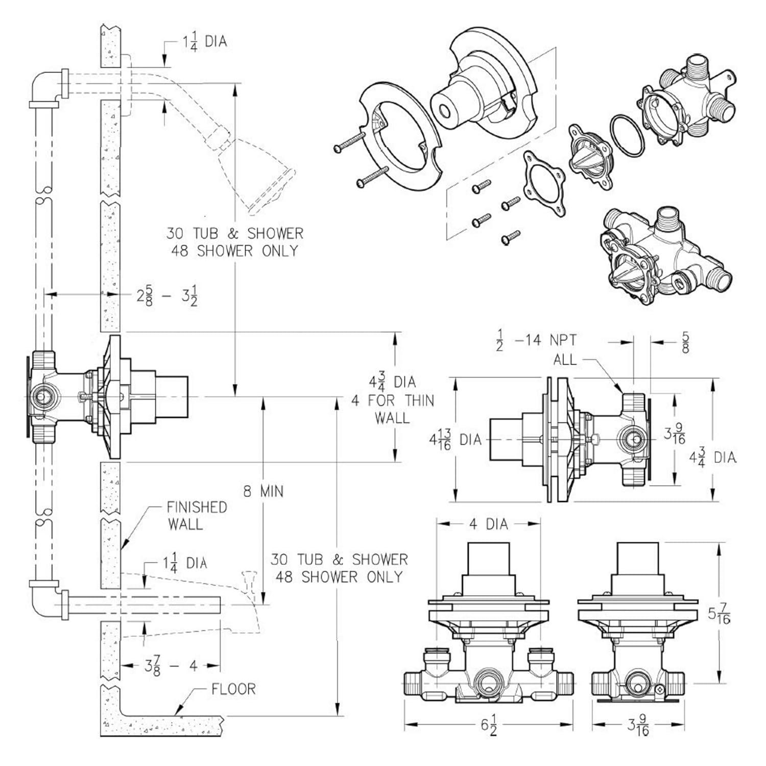 1/2" Shower System Tub and Shower Valve