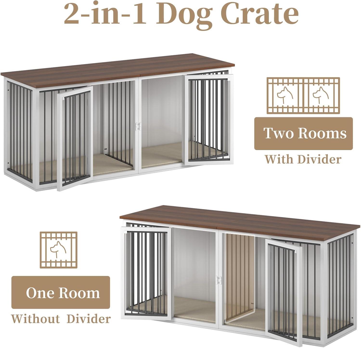 Tucker Murphy Pet™ Large Dog Crate Furniture for 2 Dogs, 71.6'' Steel Frame Dog Crate with Double Doors, Heavy Sturdy Dog Kennel