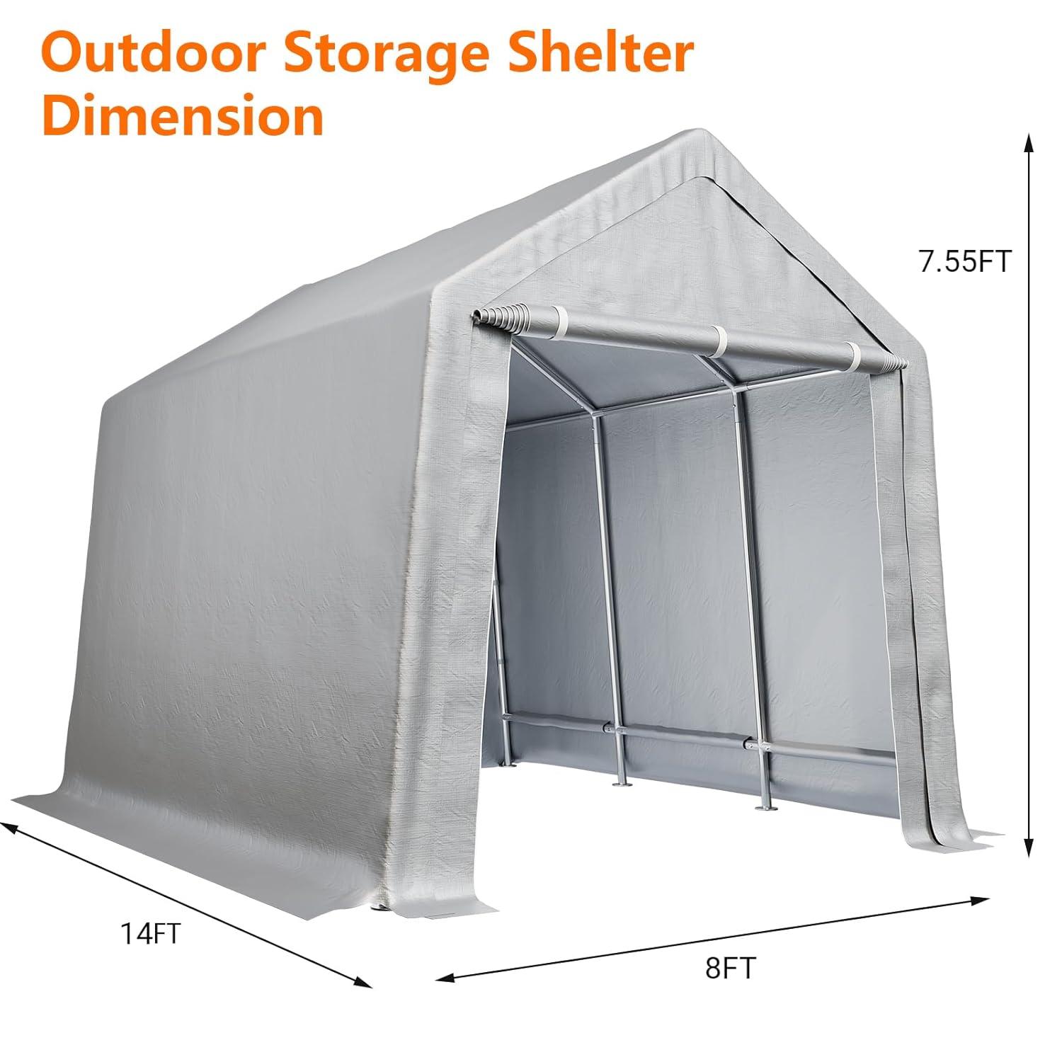 babevy Durable Canopy Carport With Storage Shed - Roll-Up Zipper Door in , 103.92" H x 96" W x 168" D