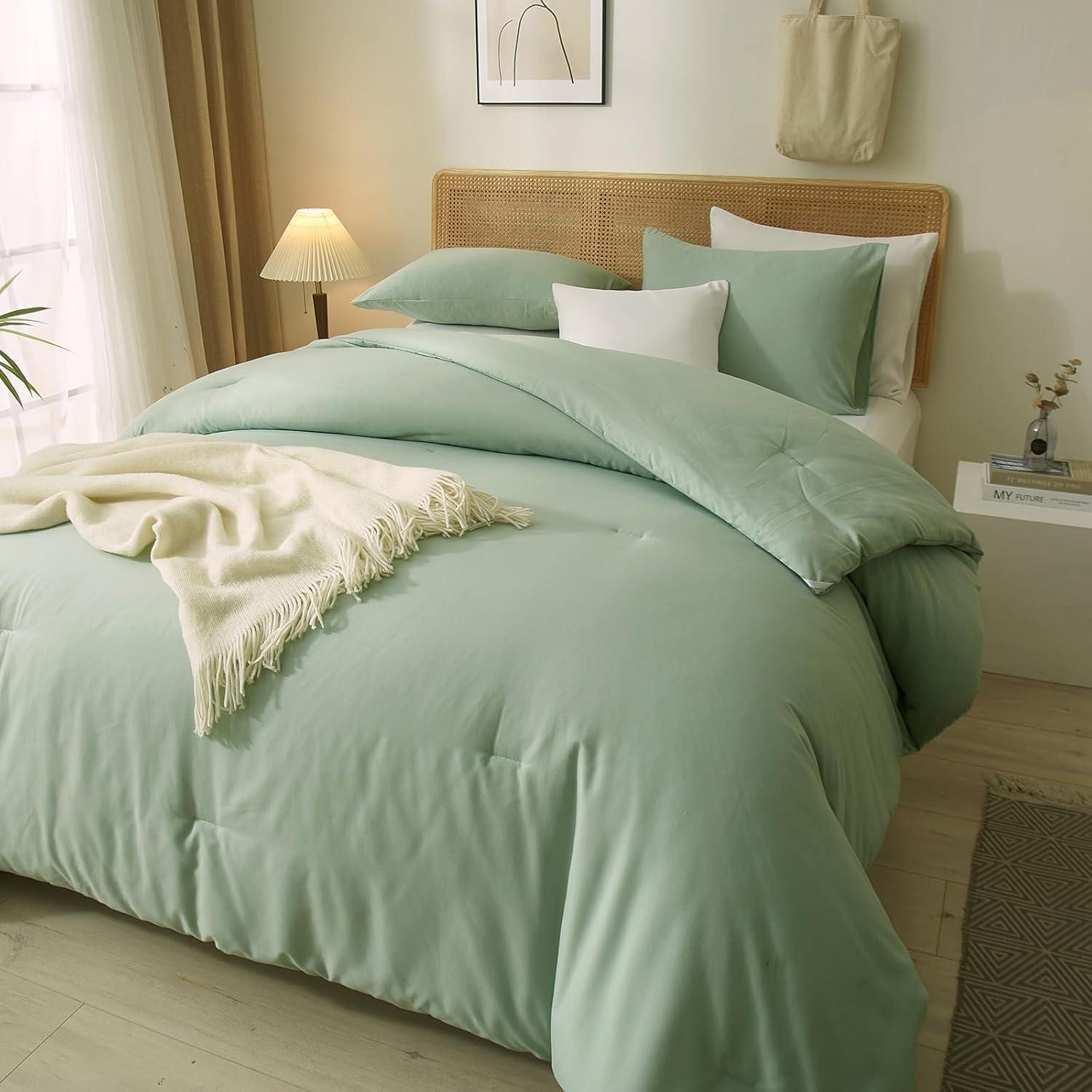 SPRINDAY Queen Comforter Set For Adult, 3 Piece Sage Green Comforter Sets & Bedding For All Season