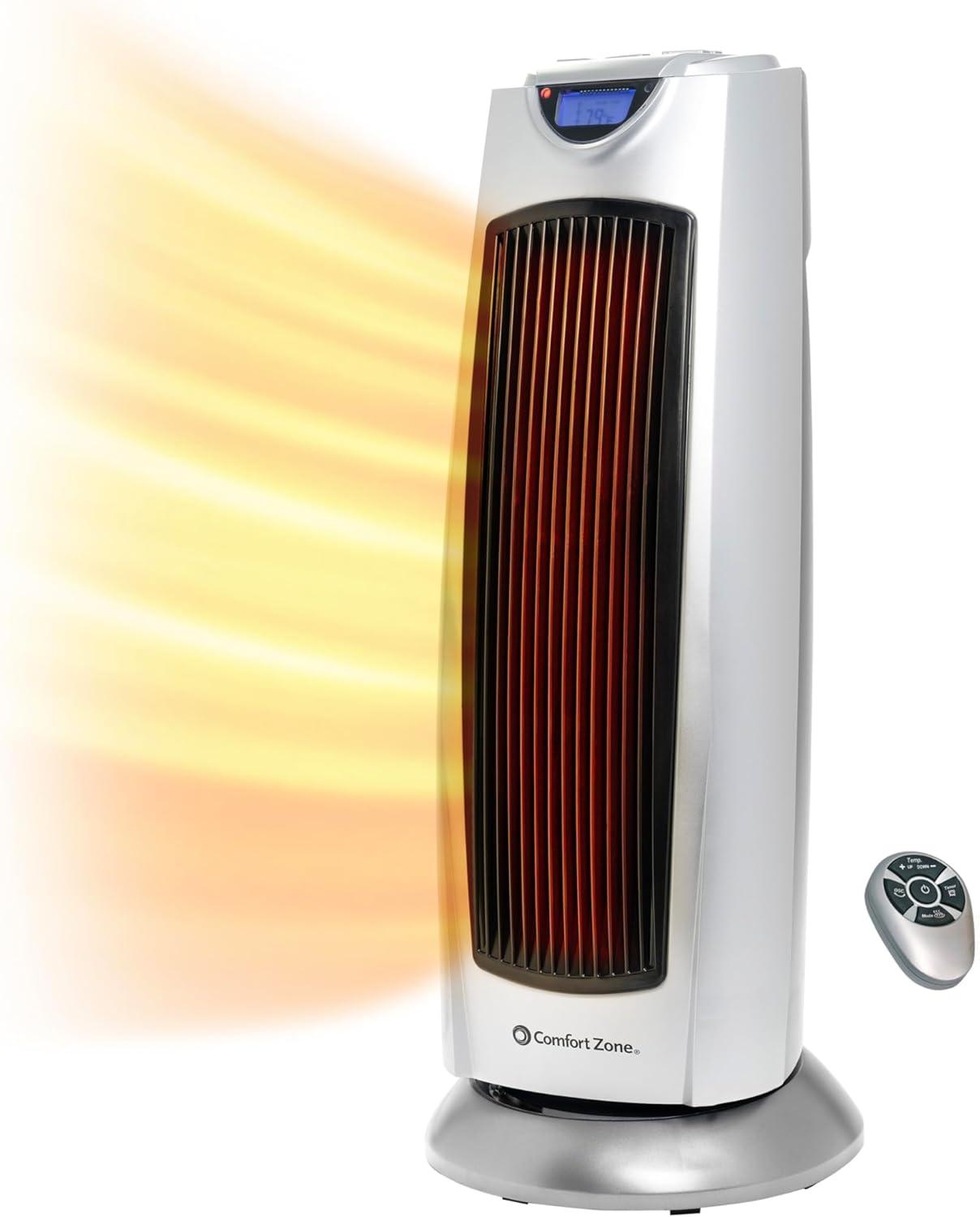 Comfort Zone Portable 1500W Ceramic Oscillating Digital Tower Space Heater