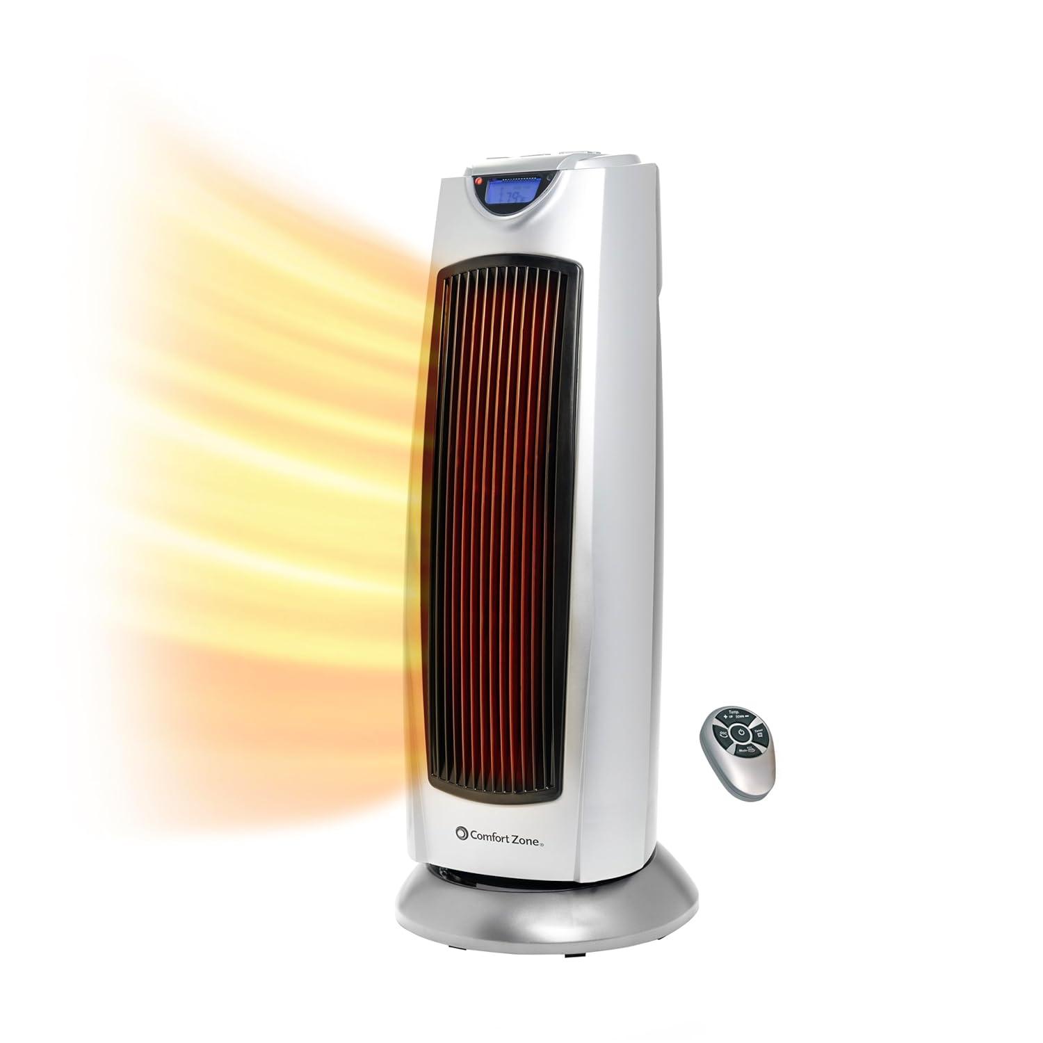 Comfort Zone Portable 1500W Ceramic Oscillating Digital Tower Space Heater