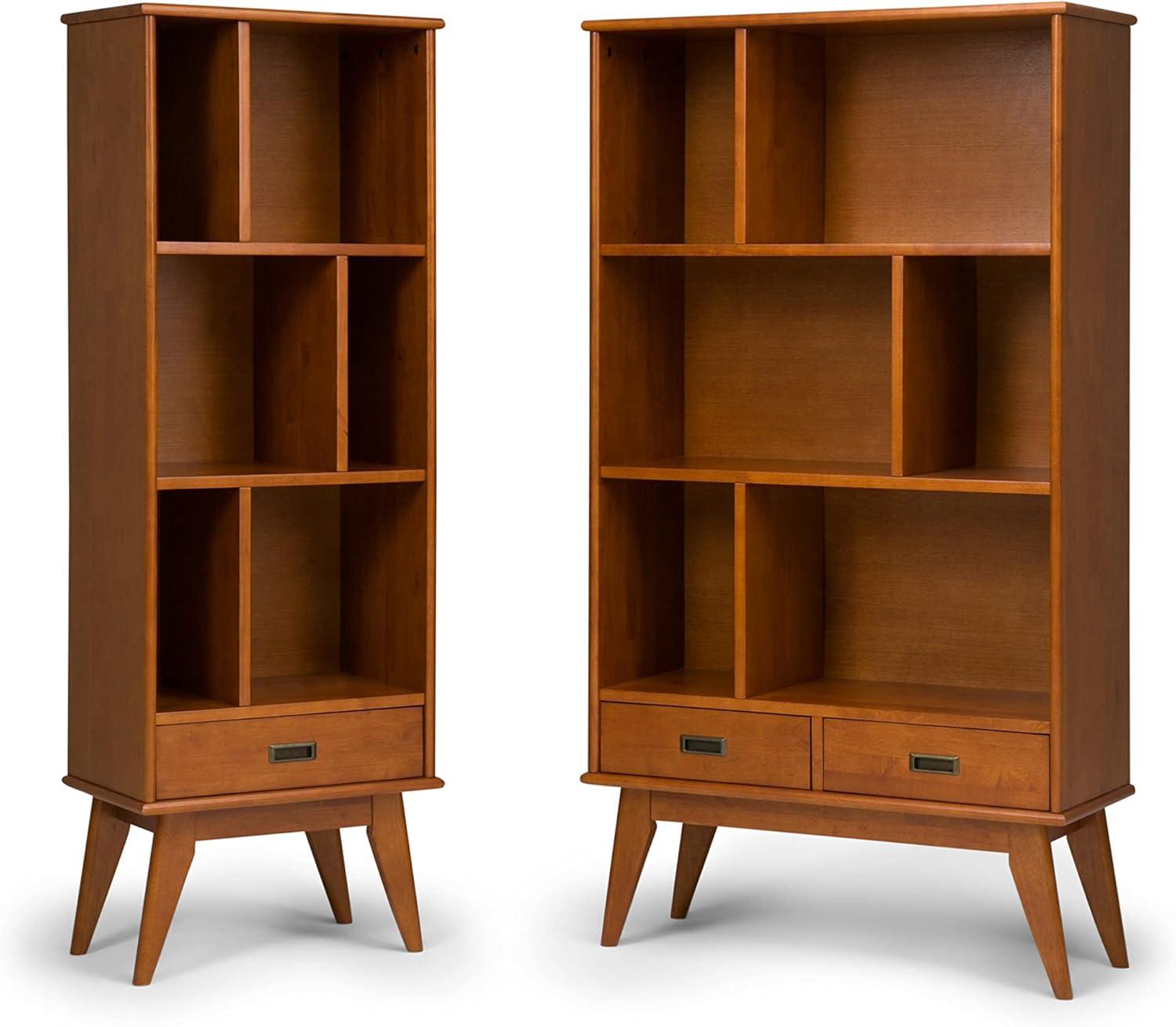 Draper Mid Century Solid Teak Brown Bookcase with Storage