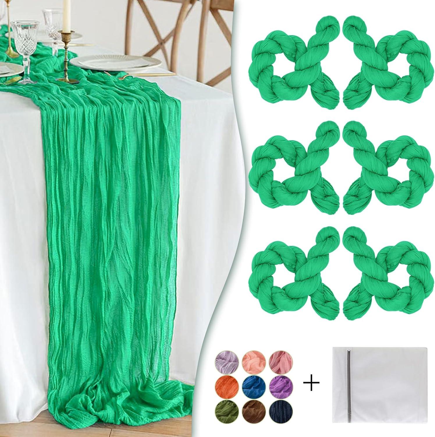 Mint Green Cheesecloth Table Runner 6 Pack 35" Boho Gauze Runner 120 inches Long Tablecloth Runner Rustic Sheer Fabric Bulk for Baby Shower Wedding Bridal Birthday Party Table Decorations