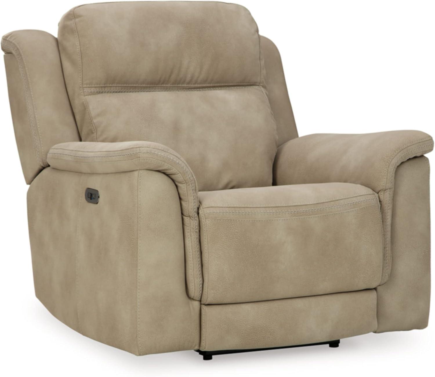 Sand Faux Leather Power Recliner with Adjustable Headrest