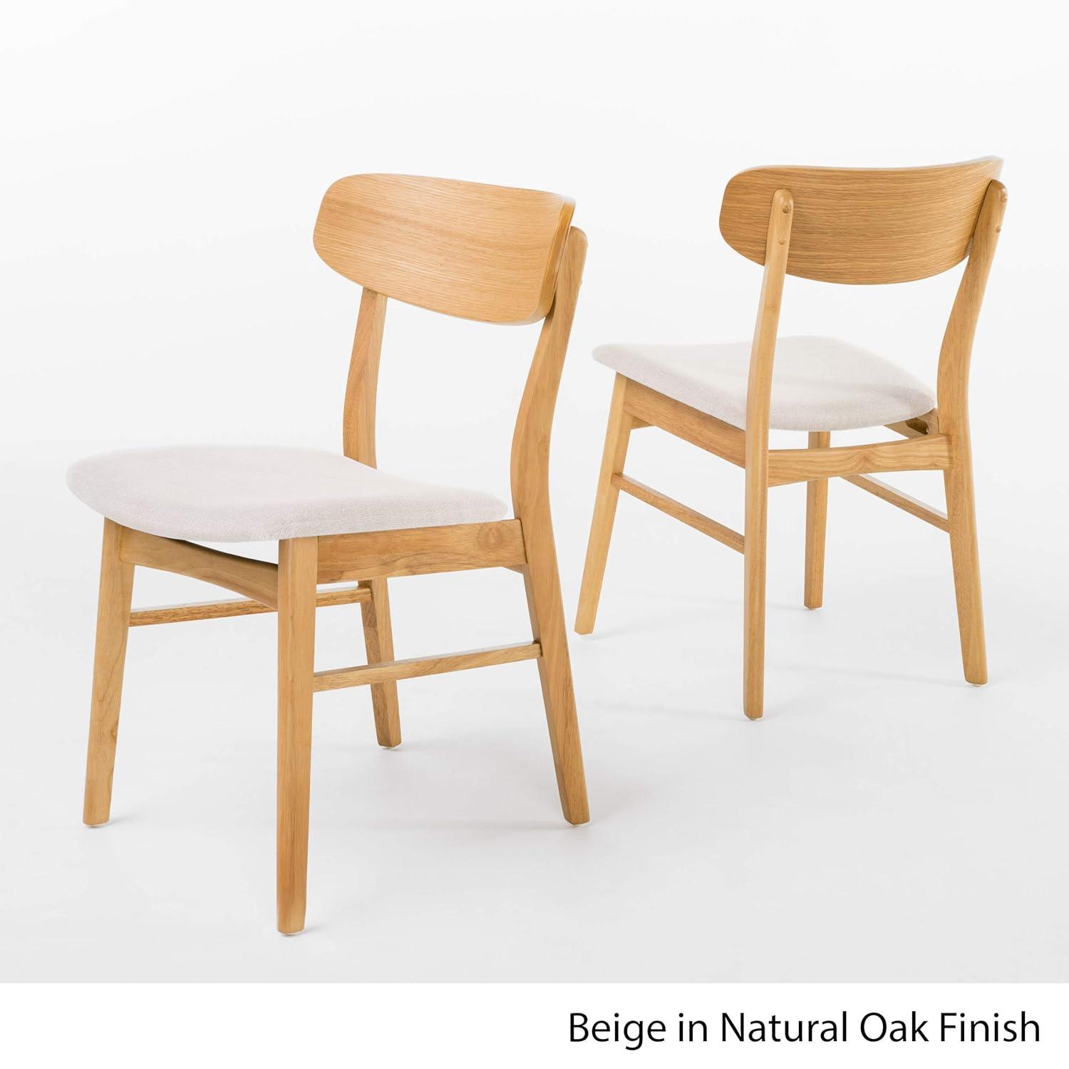 Leona Mid-Century Modern 5 Piece Dining Set, Light Beige and Natural Oak