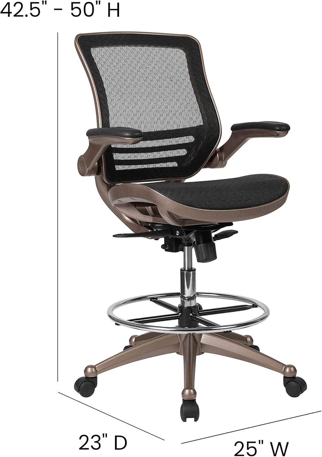 Flash Furniture Mignone Mid-Back Transparent Mesh Office Chair with Flip-Up Arms