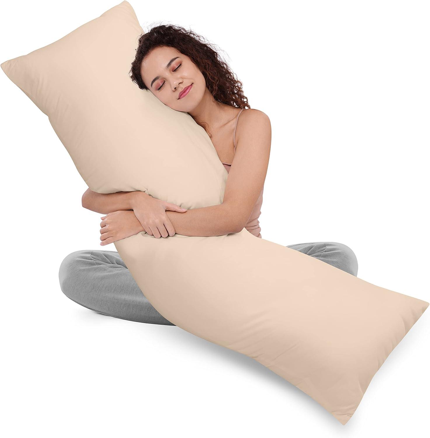 Beige Polyester Full Body Pillow for Side Sleepers