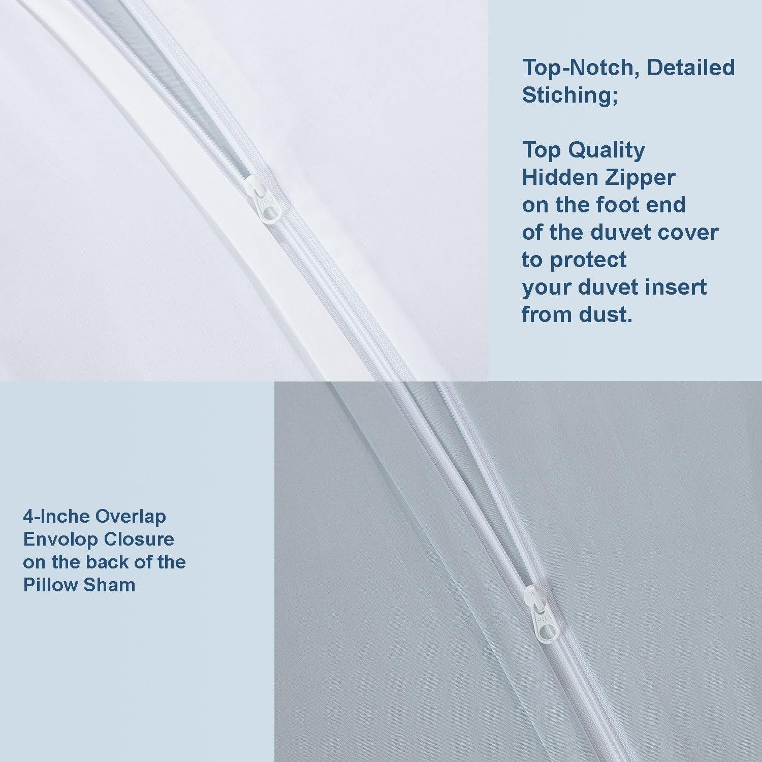 THE COTTON & SILK 100% Luxury Long-staple Cotton Duvet Cover Set (1 Duvet Cover, with Corner Ties and Hidden Zipper Closure, 2 pillow shams), Queen Size, White