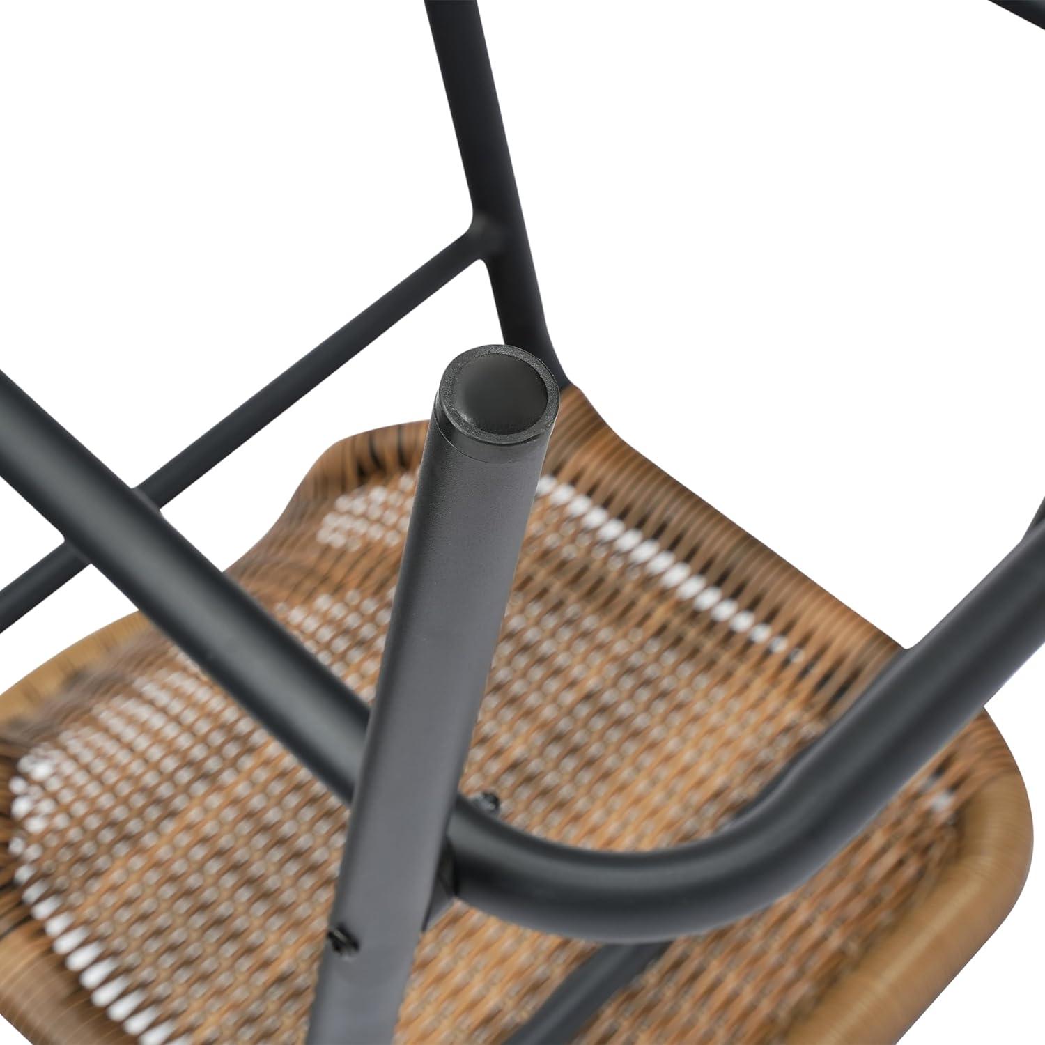 Flash Furniture Lila Set of 2 Commercial Grade Indoor-Outdoor PE Rattan Restaurant Barstool with Black Aluminum Frame and Footrest in Medium Brown