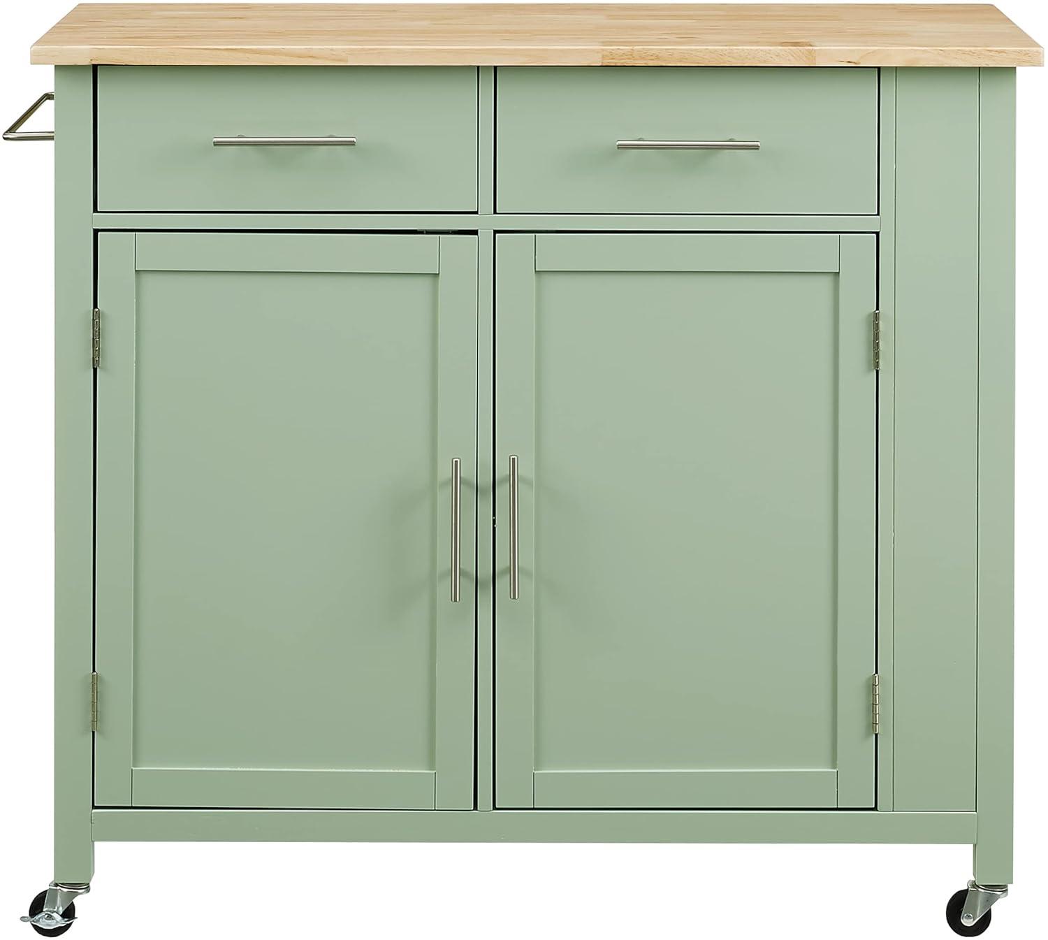 Savannah Wood Top Drop Leaf Kitchen Island/Cart Mint - Crosley: Adjustable Shelves, Spice Rack, Caster Wheels