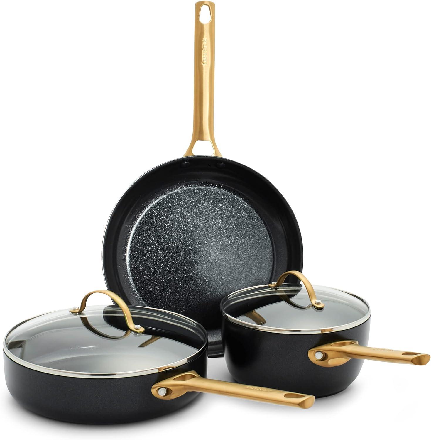 Black and Gold Nonstick Ceramic 5-Piece Cookware Set