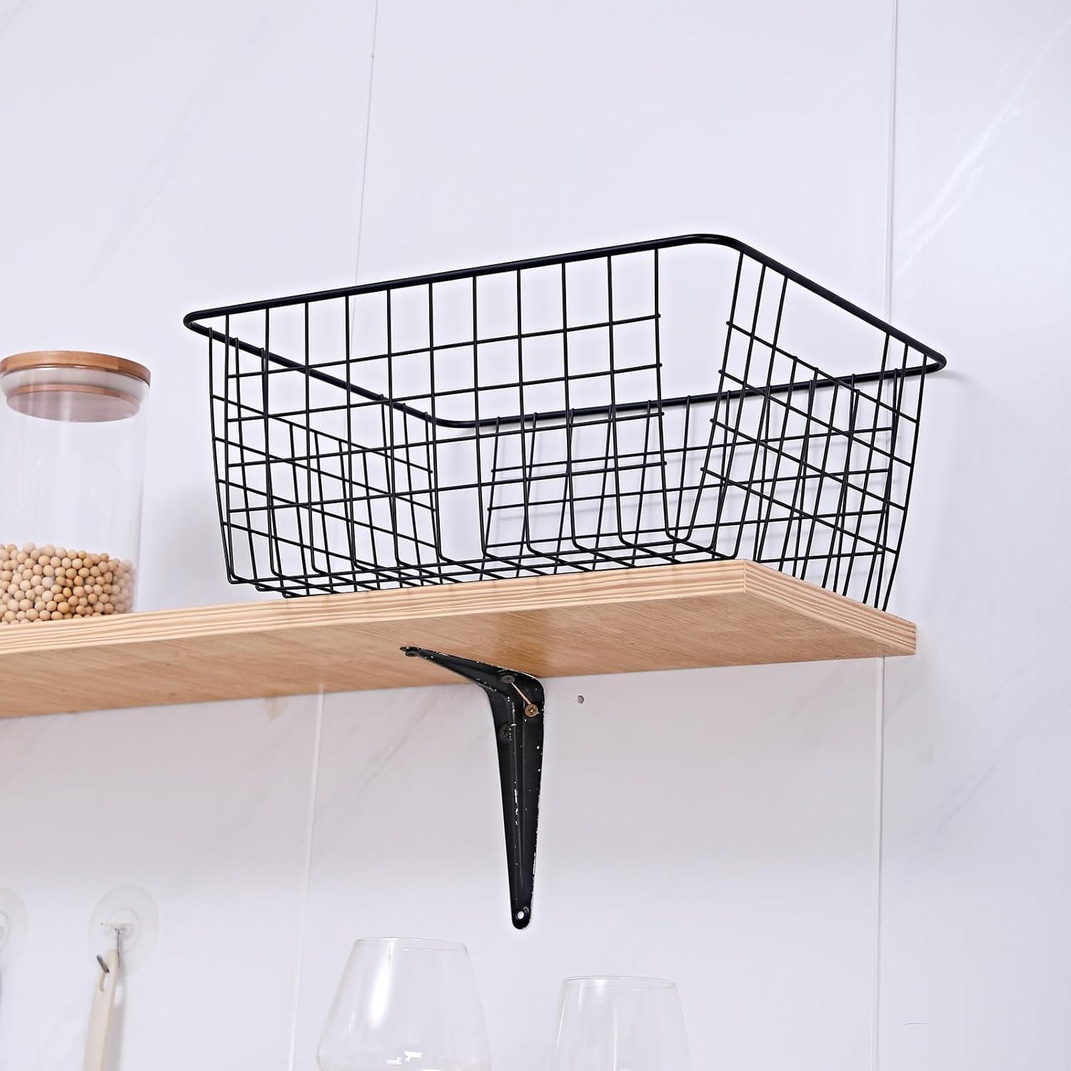 Wire Baskets for Organizing Household 2 Pack Pantry Baskets For Storage Pantry Wire Black Metal Storage Bins