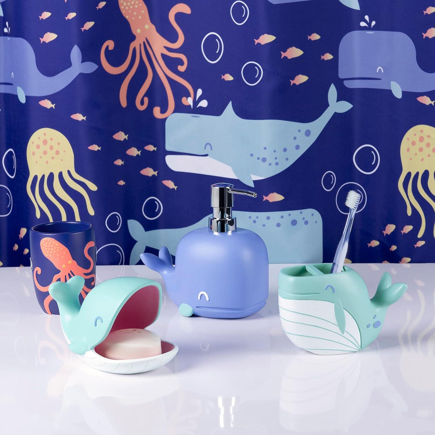 Whimsical Multicolored Ceramic Marine Life Bath Accessory Set