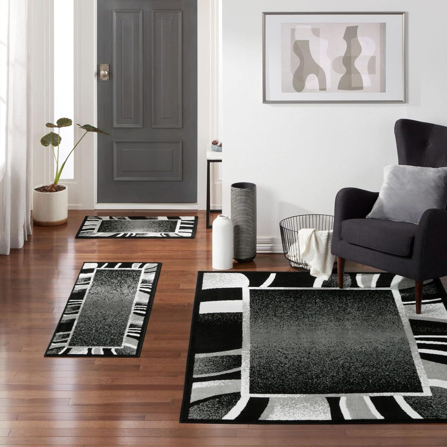 Home Dynamix Ariana Konya Contemporary Abstract Border Area Rug, Black/Grey, 3-Piece Set