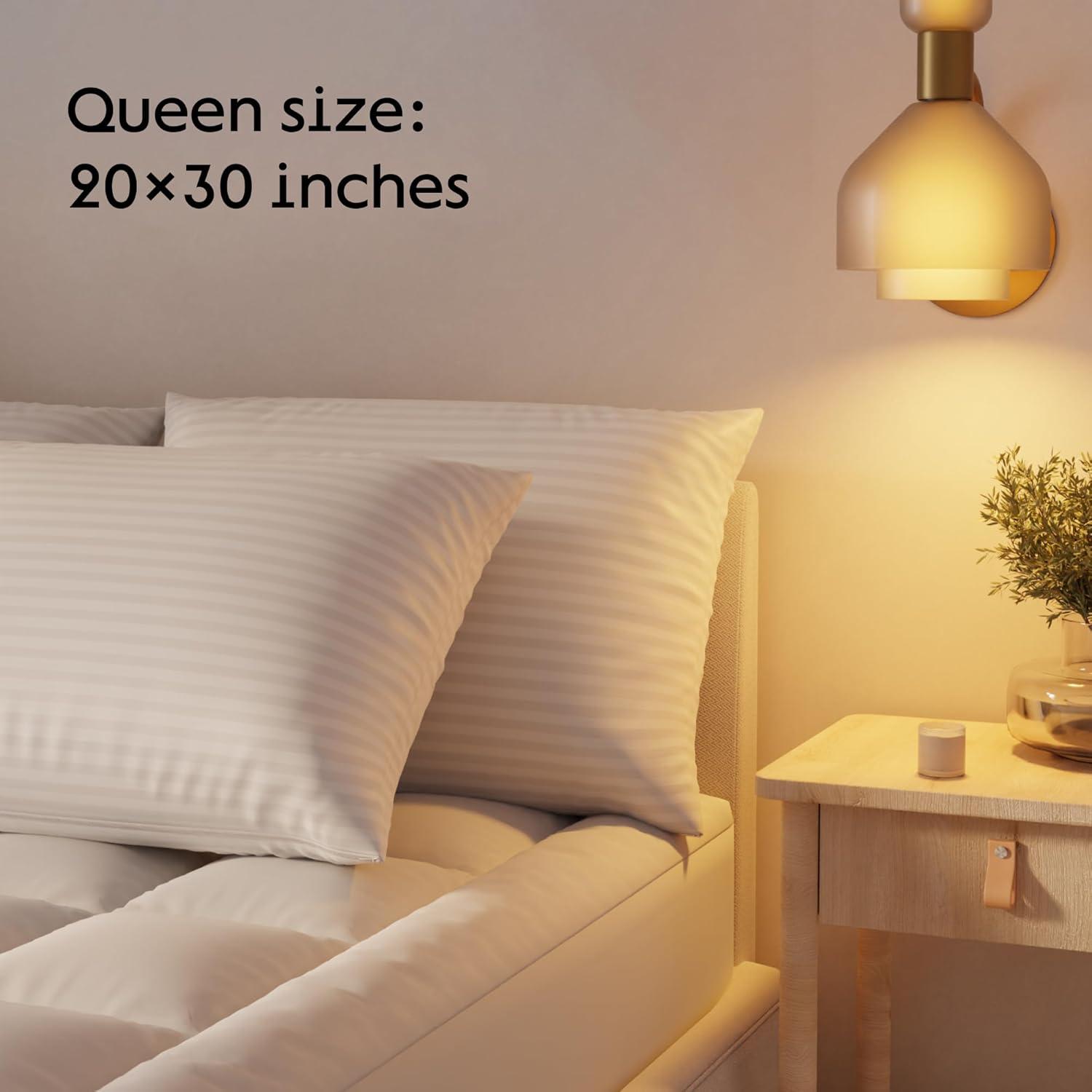Ultra Soft Pillow Protectors with Zipper Queen Size - Set of 4 Breathable Pillow Covers - 100% Protection Against Stains, Dust & Dirt - Machine Washable (Dark White)