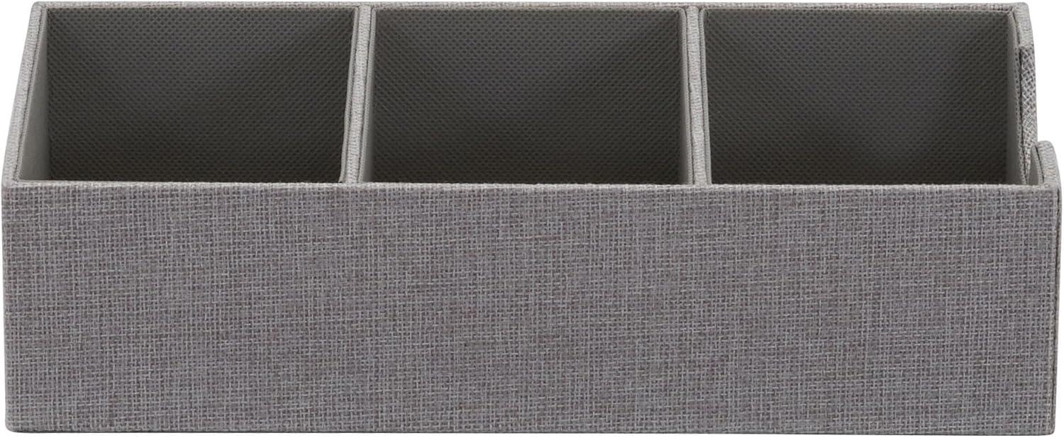 Household Essentials Organizer Tray, Accessory Organizer, Sturdy Drawer Organizer with Fabric Covering and Three Compartments, Grey