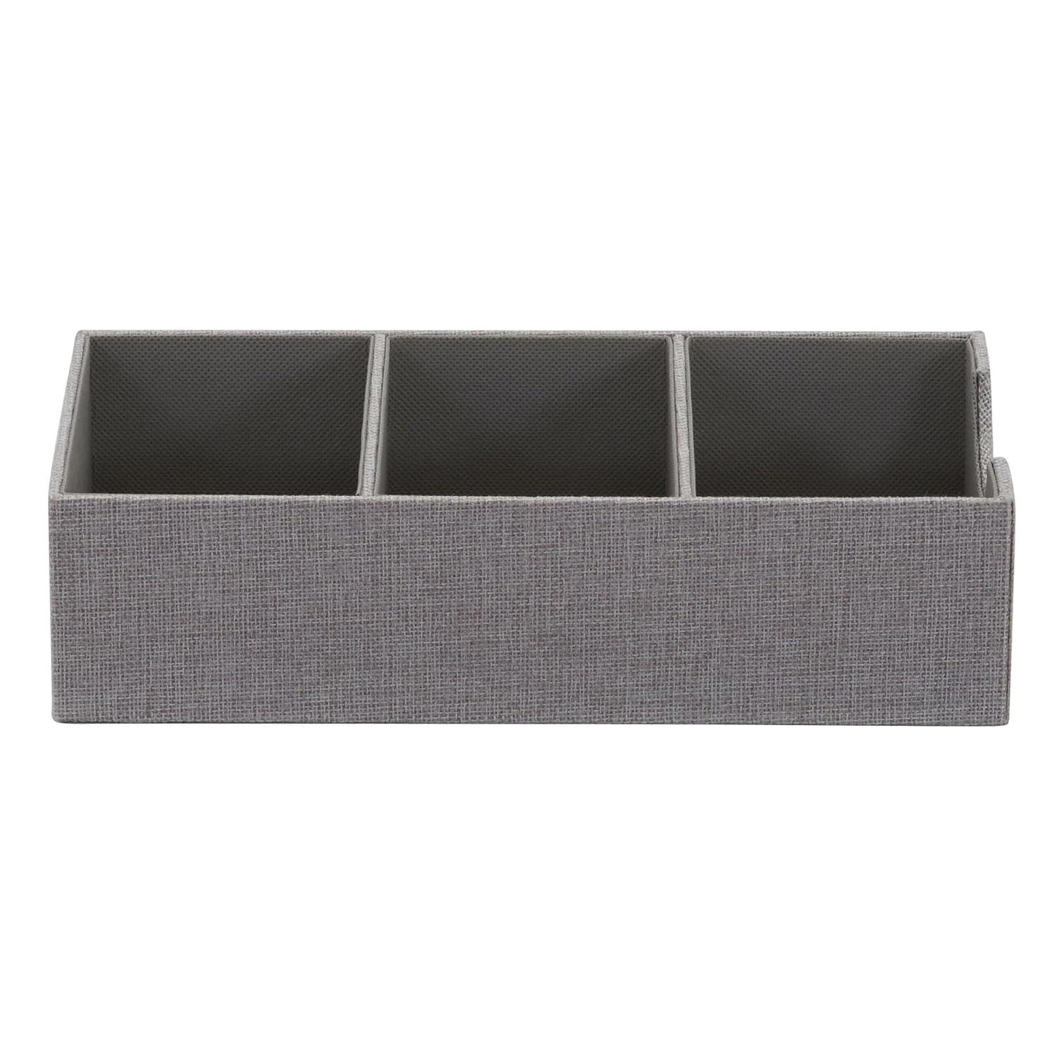 Household Essentials Organizer Tray, Accessory Organizer, Sturdy Drawer Organizer with Fabric Covering and Three Compartments, Grey