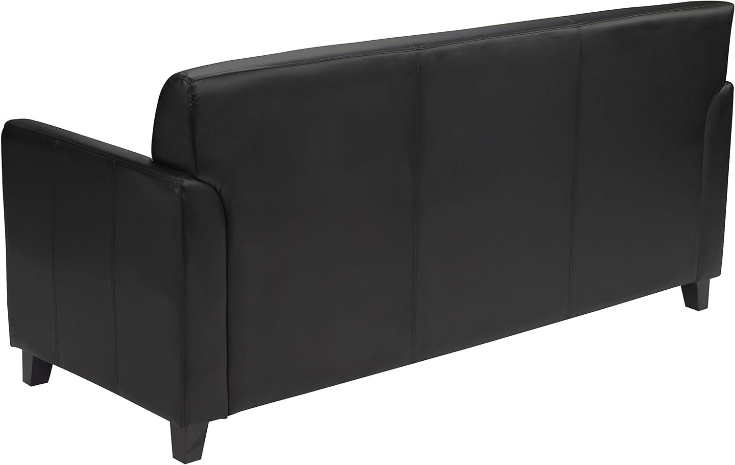 Contemporary Black LeatherSoft 3-Seat Sofa with Flared Arms and Wood Feet