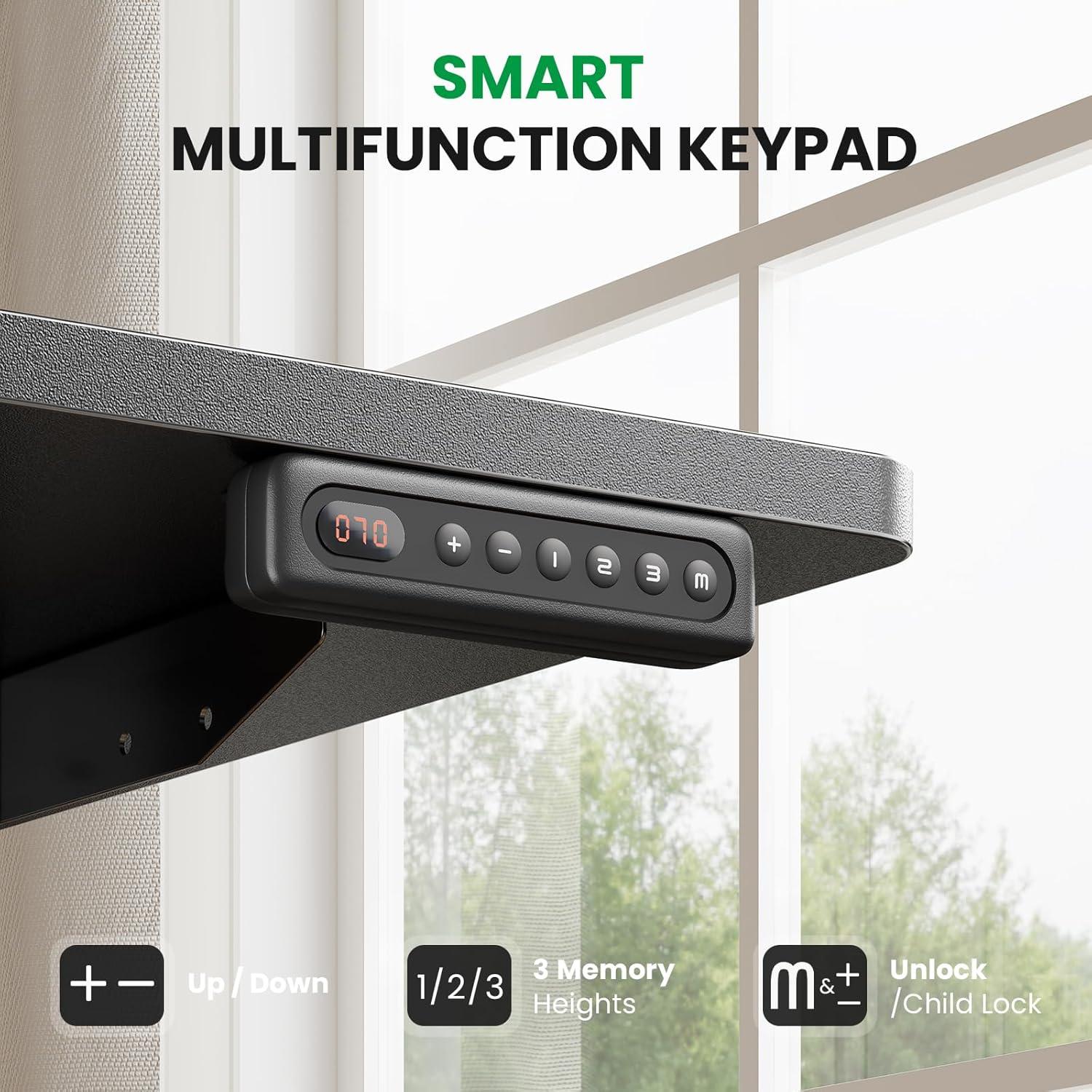 White Adjustable Height Standing Computer Desk with Headphone Hook