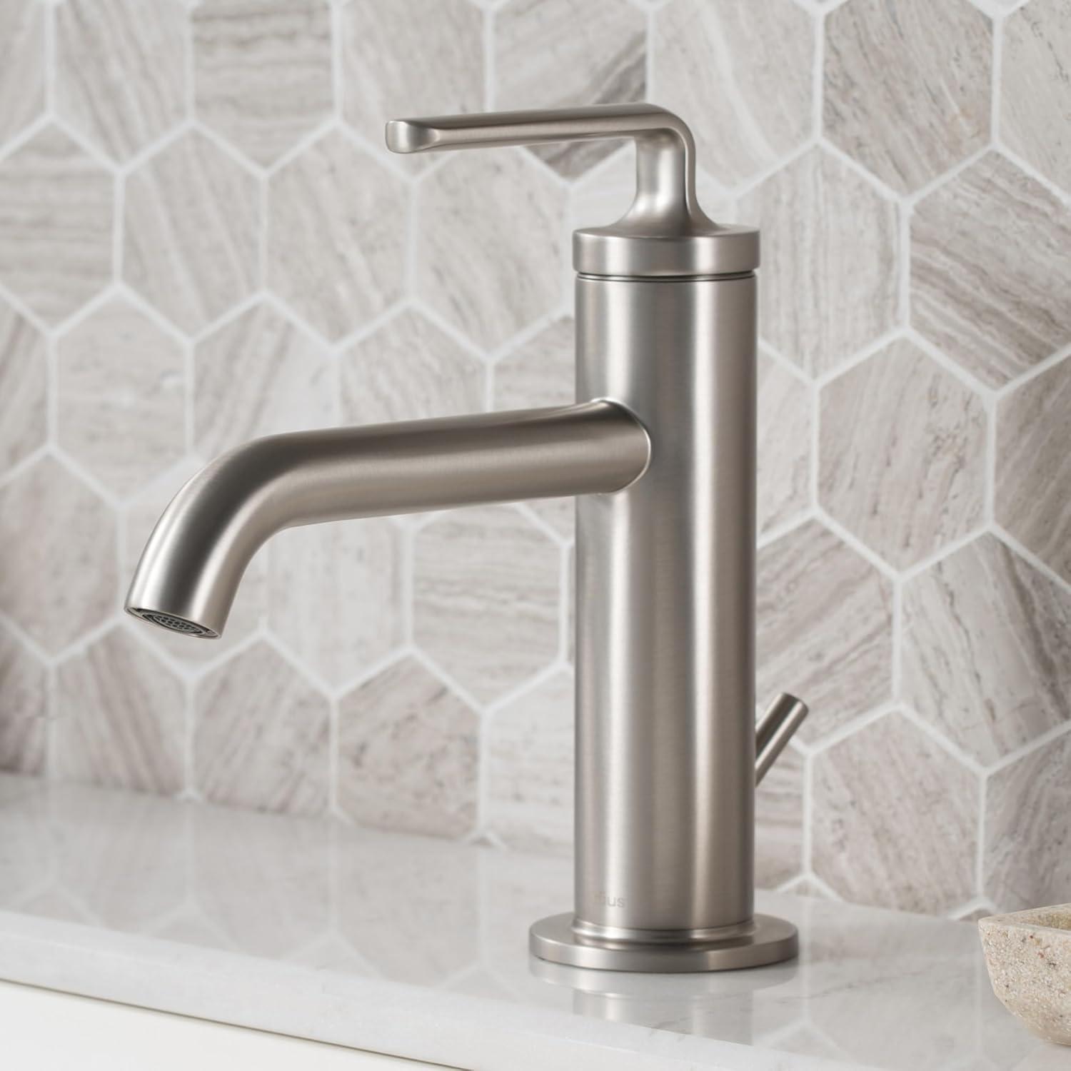 KRAUS Ramus Single Handle Bathroom Sink Faucet with Lift Rod Drain