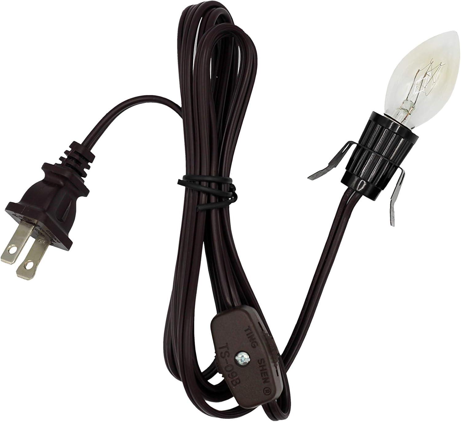 Creative Hobbies Clip-in Lamp Cord and 7w Bulb for Salt Lamps, Christmas Villages, Pumpkins & More - 6 Foot with On/Off Switch (Brown)